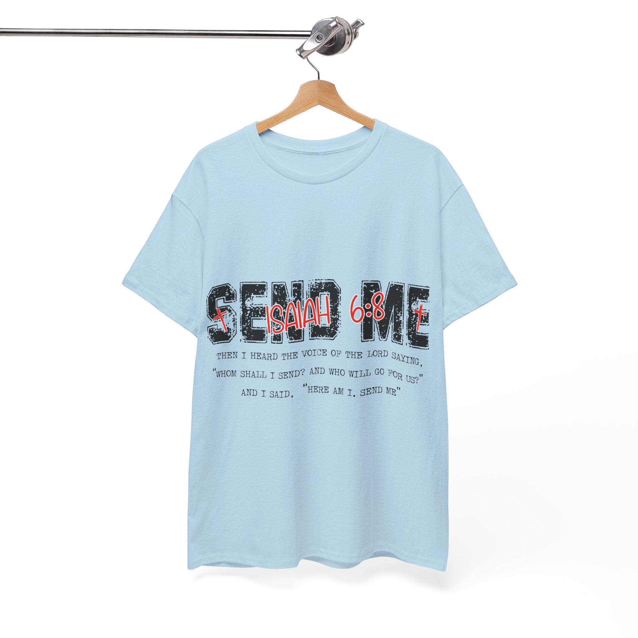 Here I Am Send Me Isaiah 6:8 T-Shirt — Christian Cross Graphic Unisex Cotton Tee