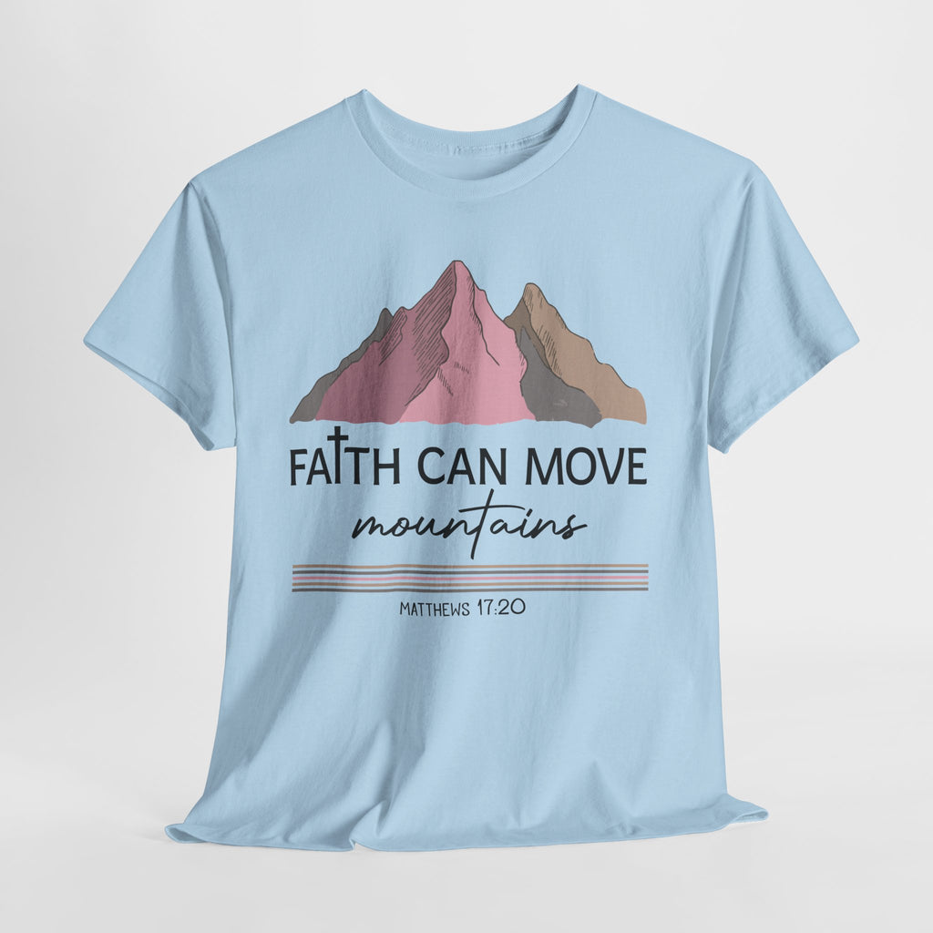 Faith Can Move Mountains Mountain Tee — Pastel Inspirational Christian Unisex Cotton T-Shirt