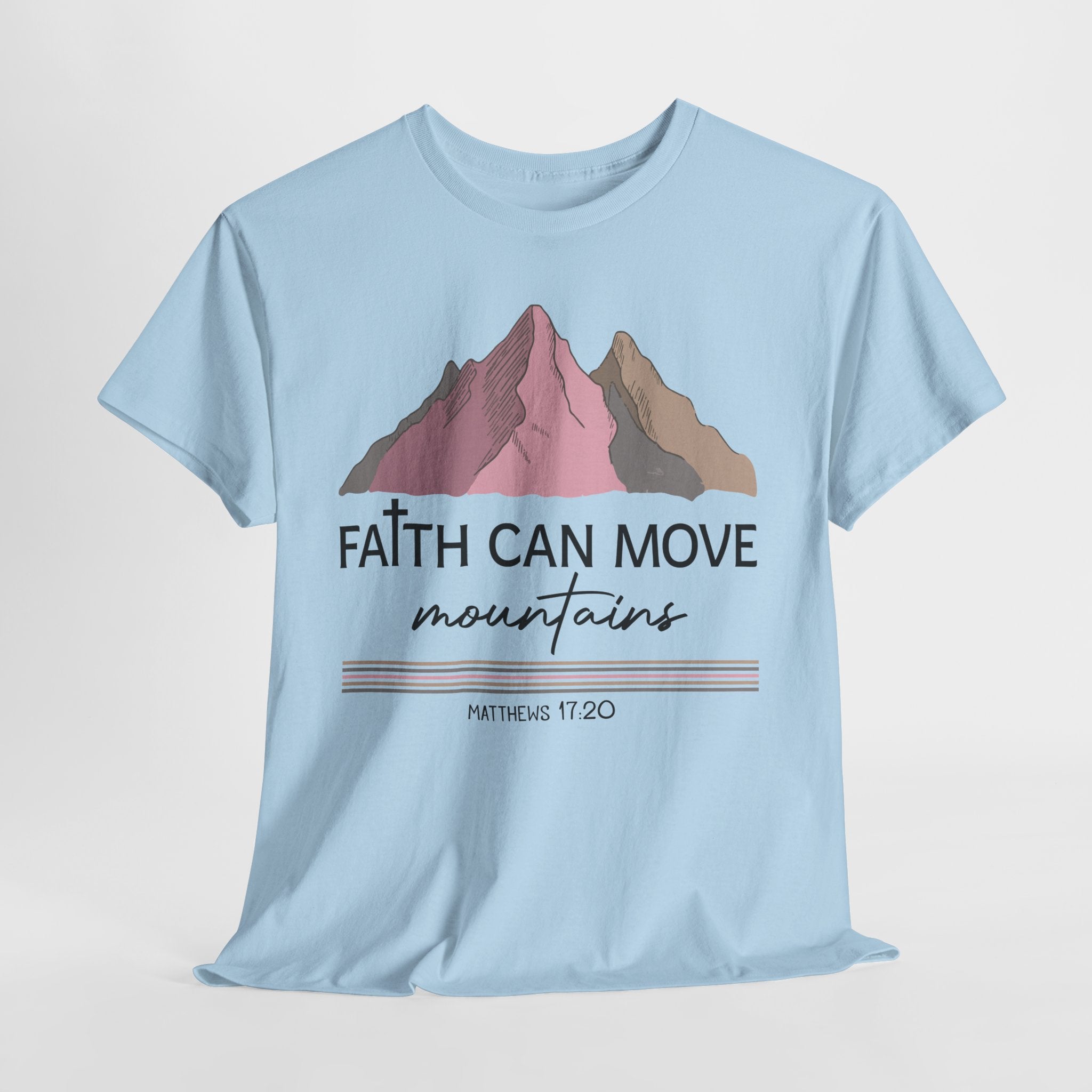 Faith Can Move Mountains Mountain Tee — Pastel Inspirational Christian Unisex Cotton T-Shirt