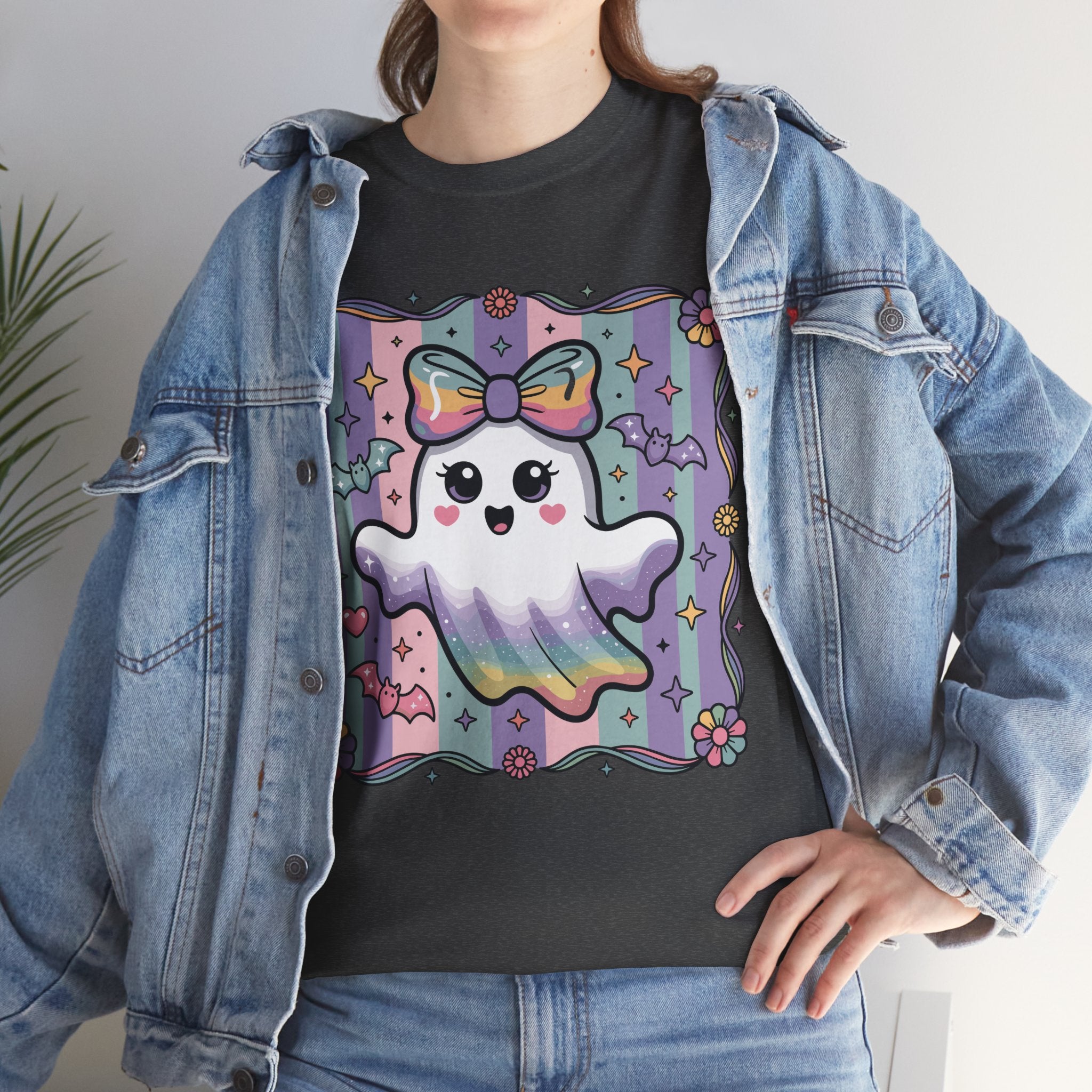 Pastel Ghost Rainbow Bow Unisex Cotton Tee
