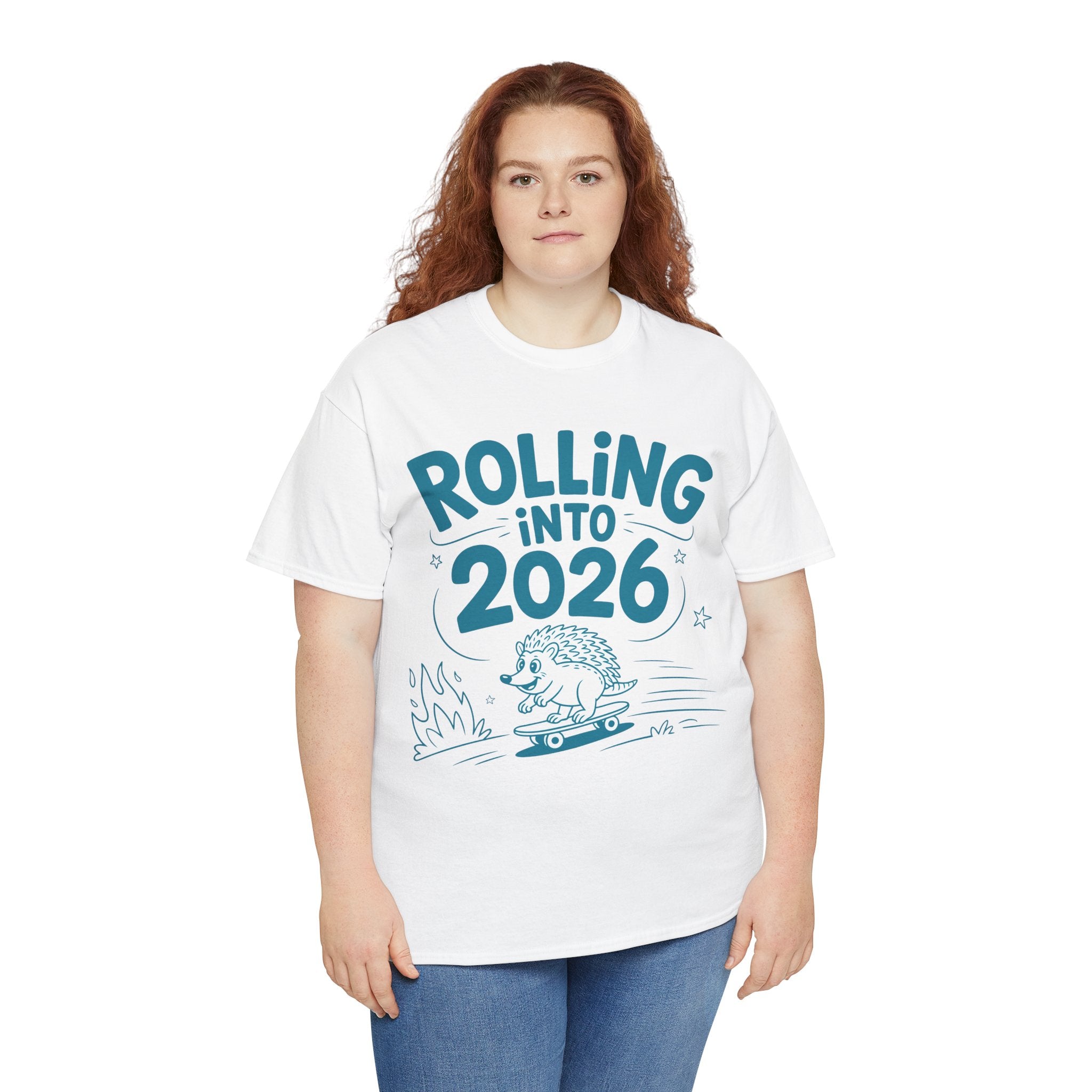Rolling Into 2026 Hedgehog Skateboard Unisex Cotton Tee