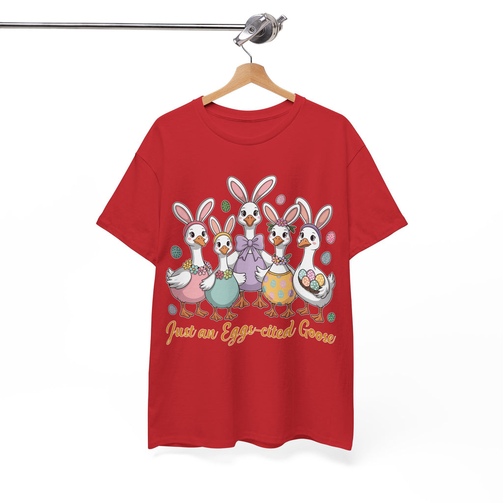 Just an Eggs-cited Goose Easter Tee — Funny Geese in Bunny Ears Unisex Cotton Tee