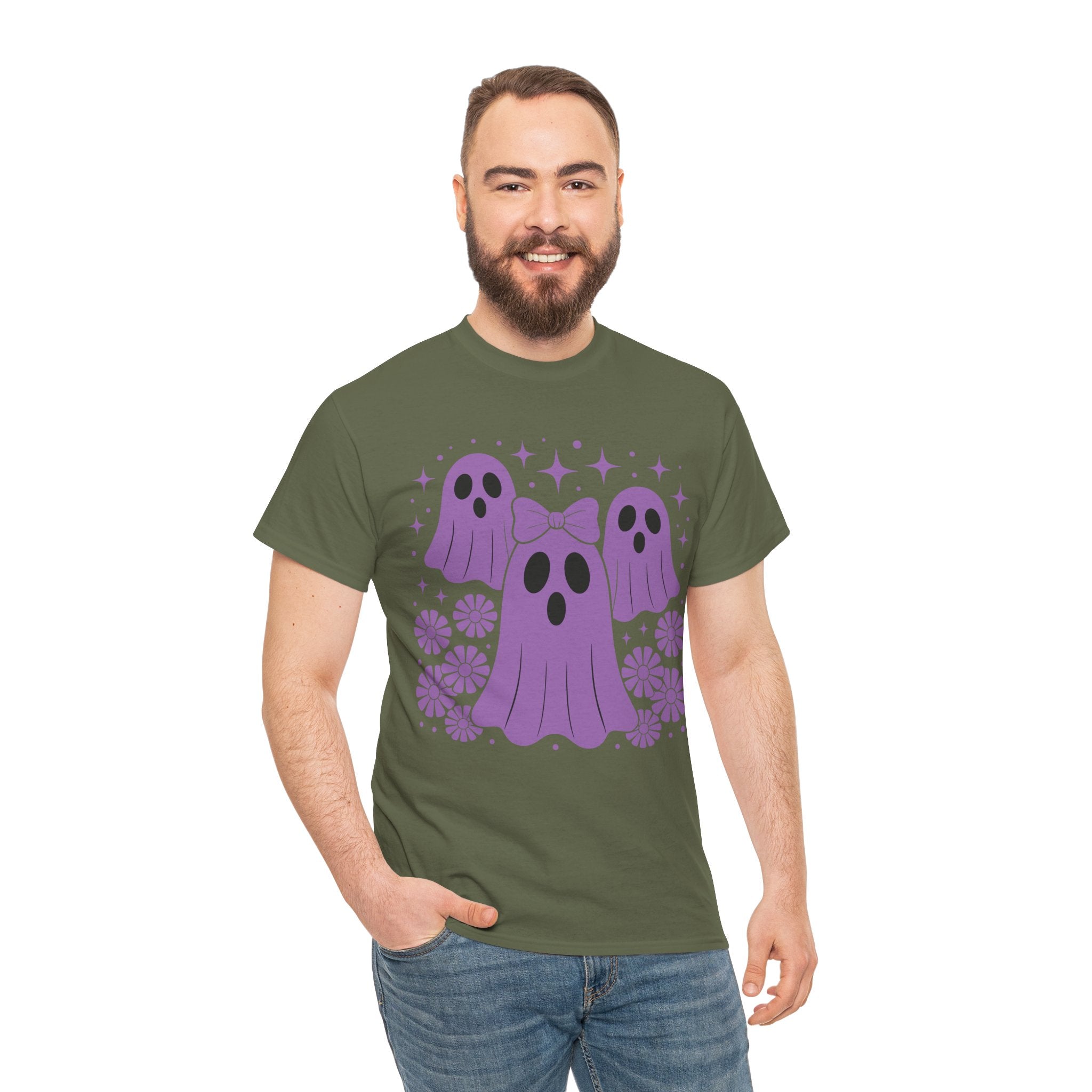 Purple Ghost Halloween Unisex Cotton Tee