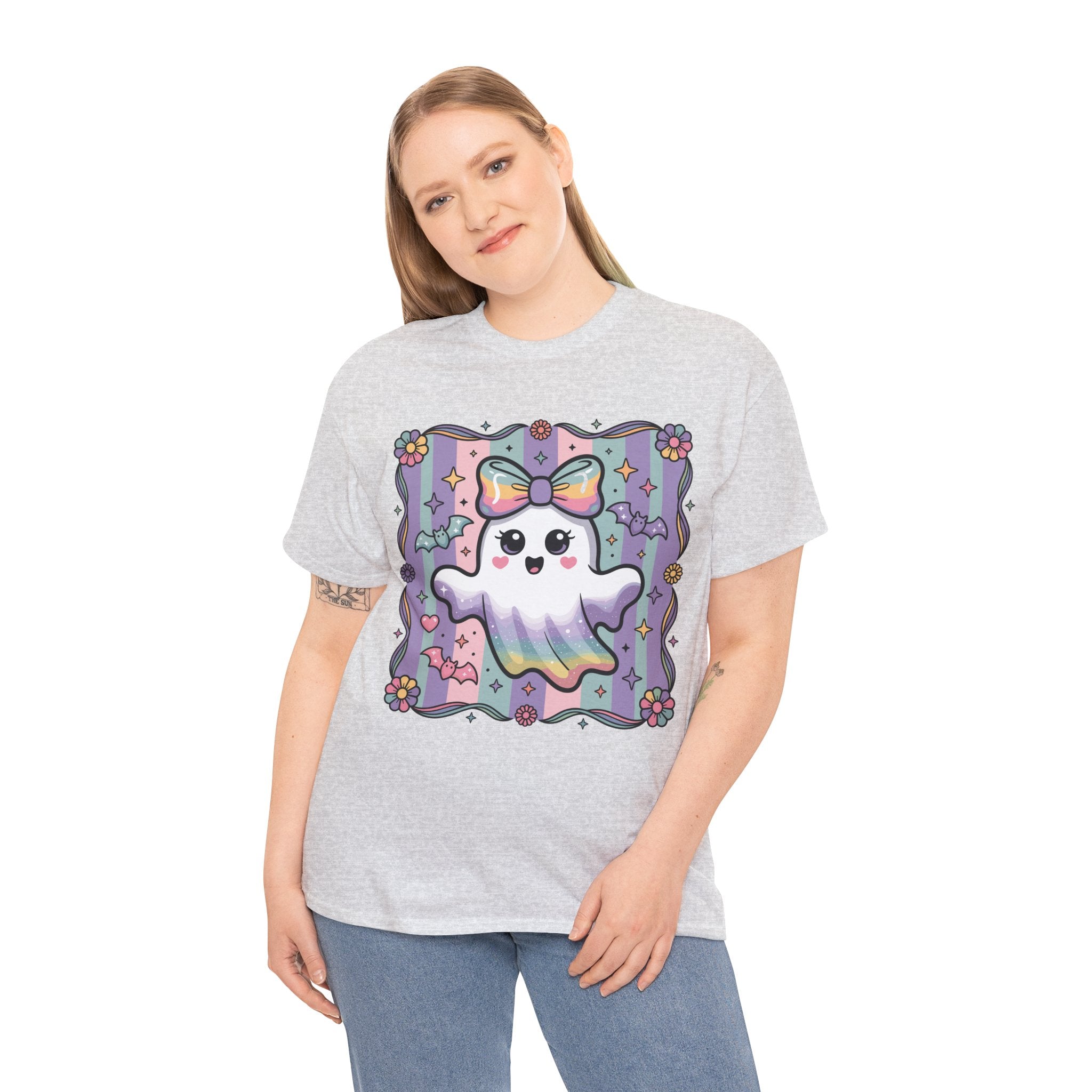 Pastel Ghost Rainbow Bow Unisex Cotton Tee