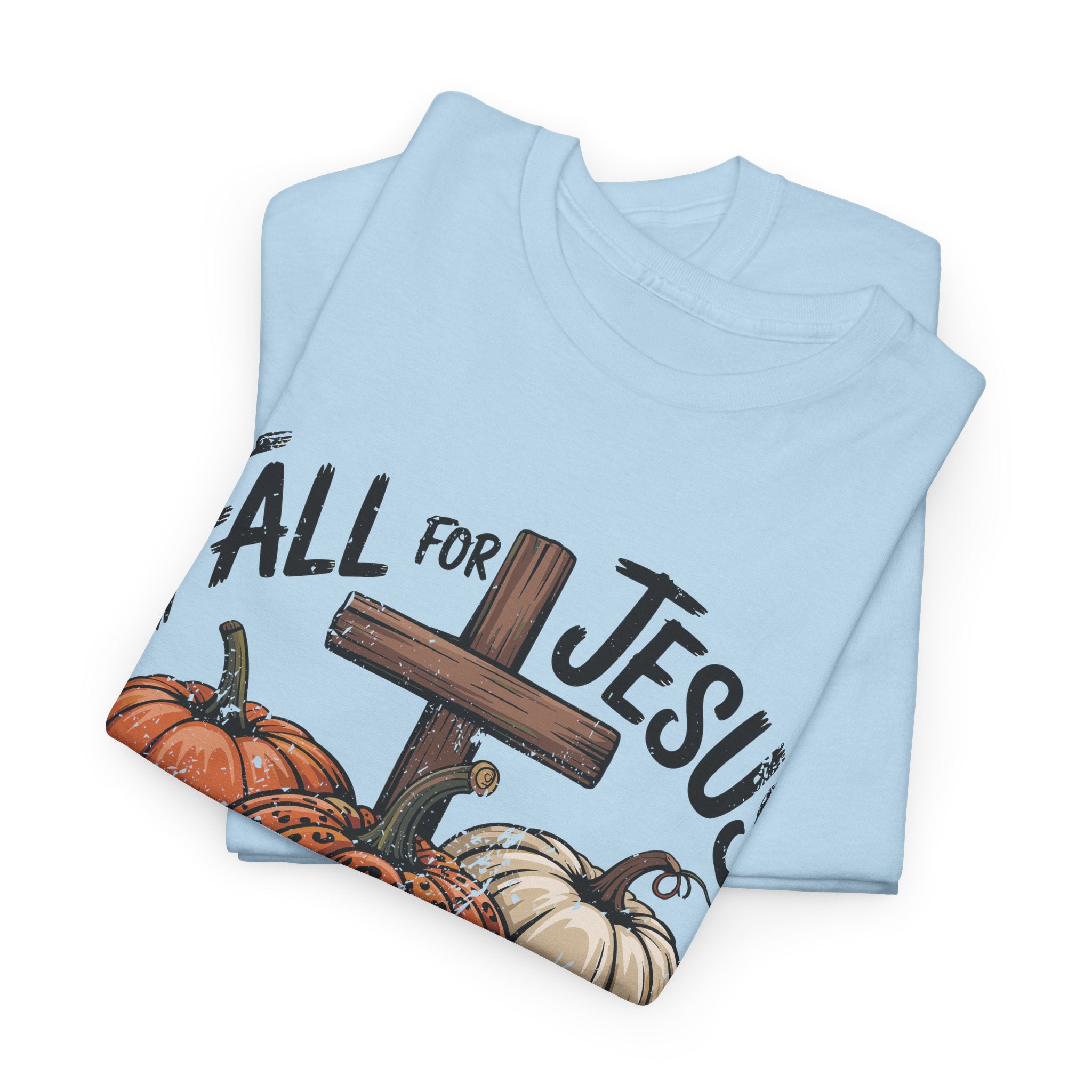 Fall for Jesus Pumpkin Cross Tee — "He Never Leaves" Autumn Christian Unisex Cotton T-Shirt