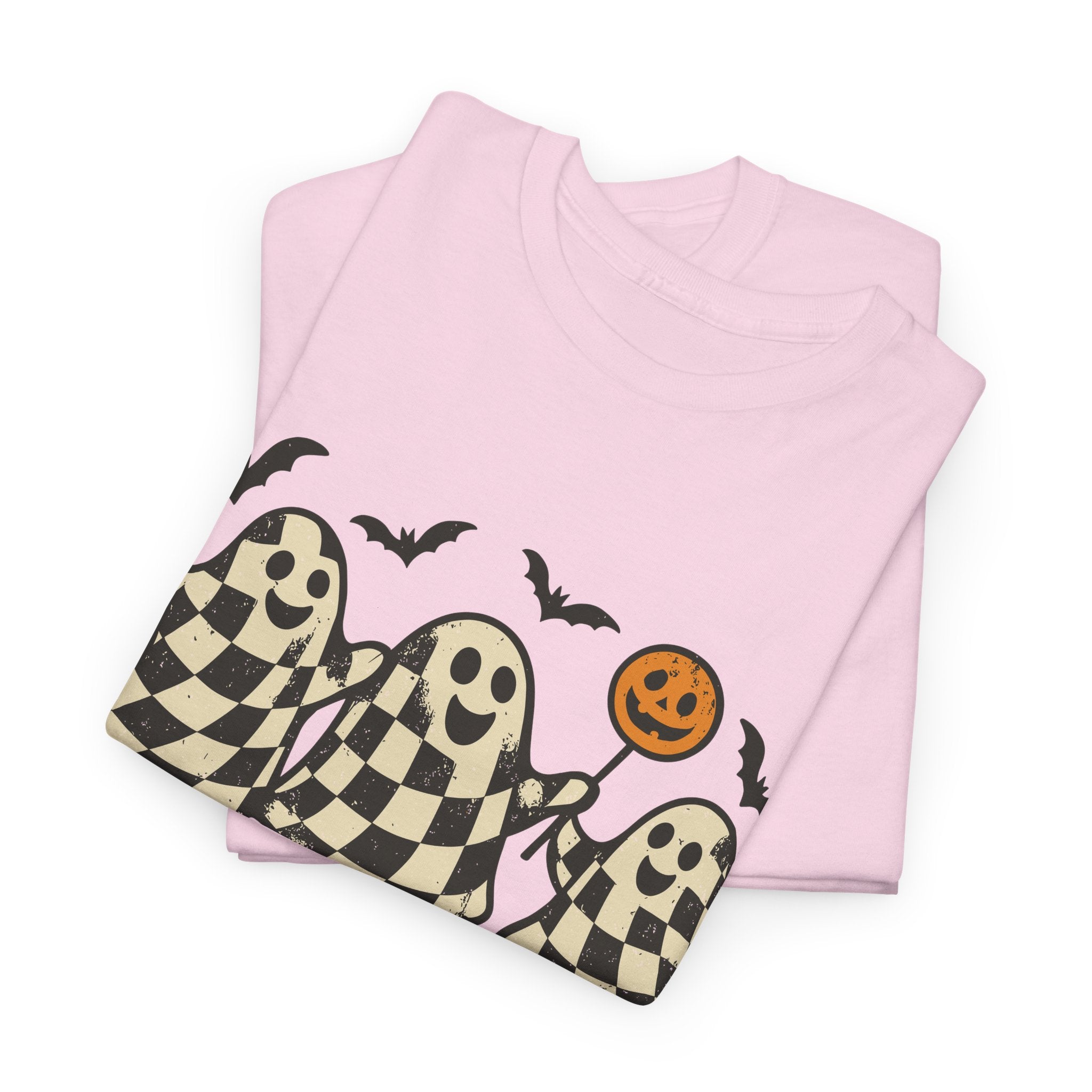 Halloween Ghosts Checker Pattern Unisex Cotton Tee