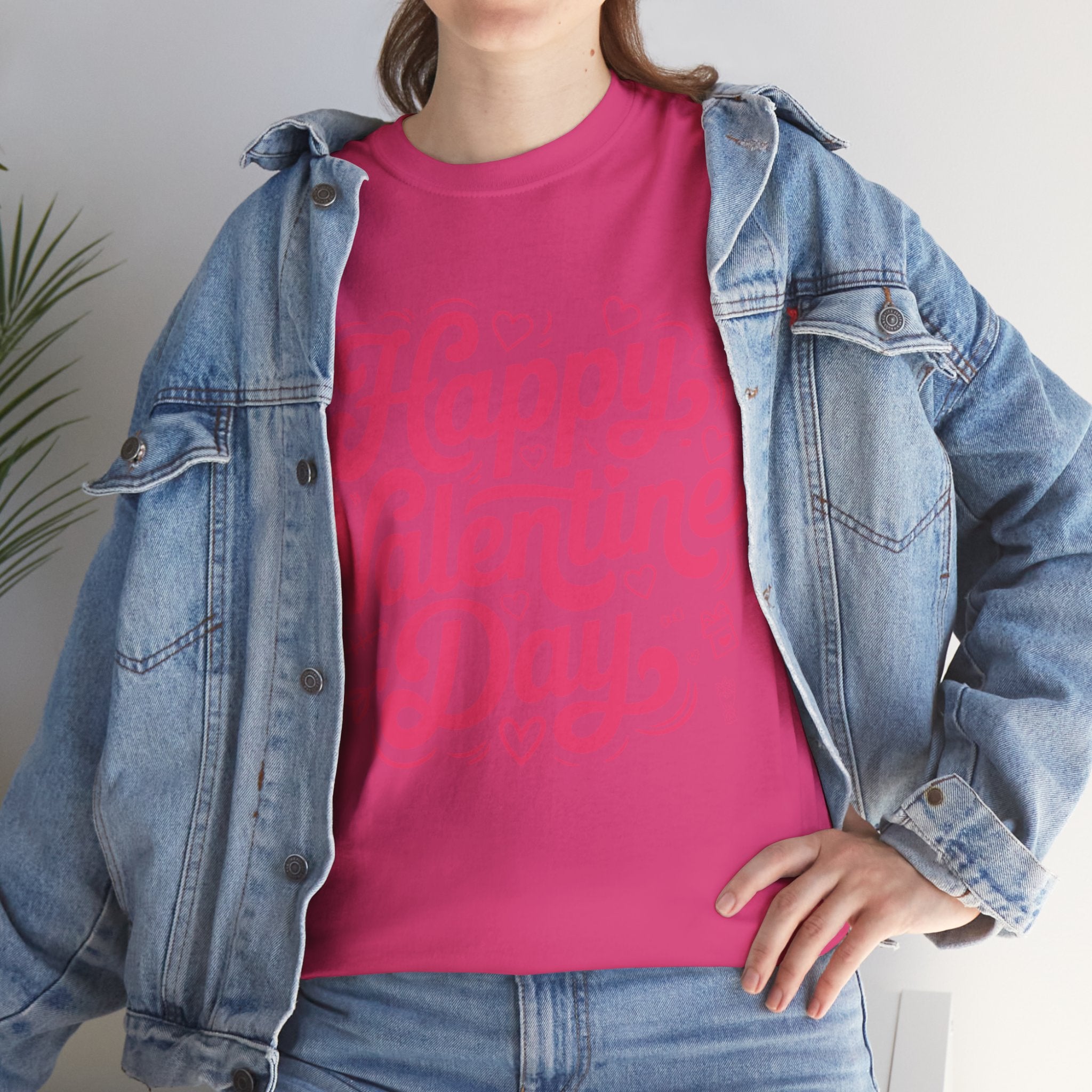 Happy Valentine Day Tee — Pink Heart & Love Icons Valentine's Unisex Cotton Shirt