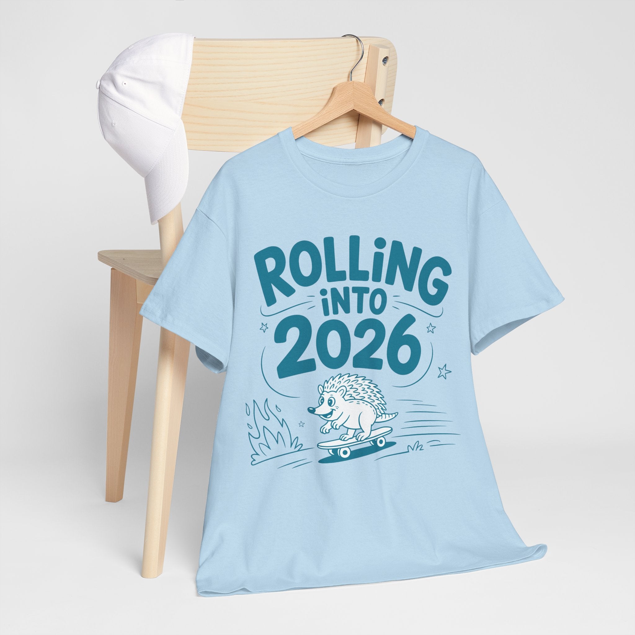 Rolling Into 2026 Hedgehog Skateboard Unisex Cotton Tee