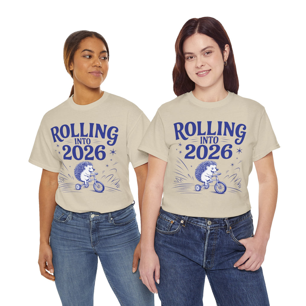 Rolling Into 2026 Hedgehog Tricycle Unisex Cotton Tee