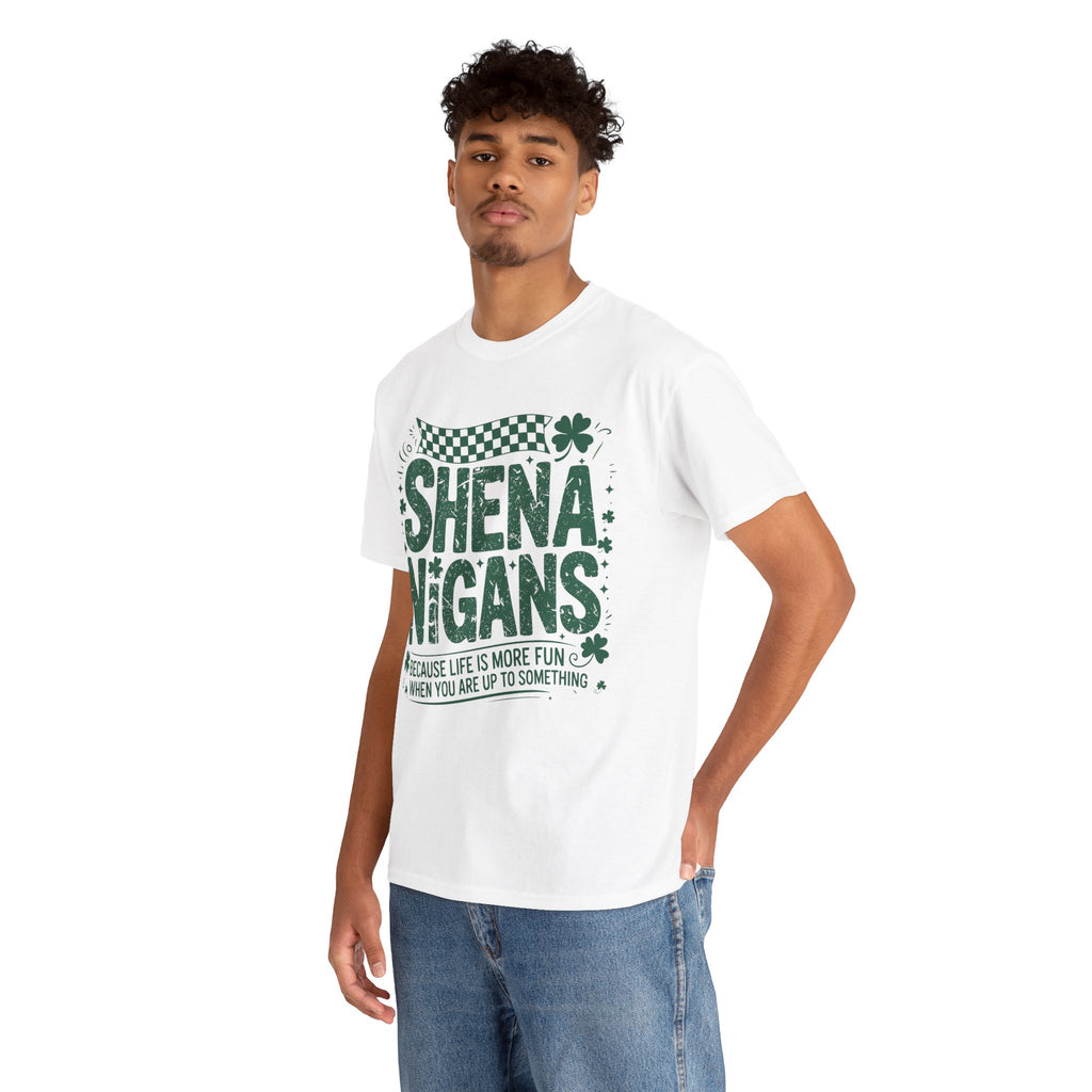 Shenanigans Clover Tee — Bright Green St. Patrick’s Day Shirt with Checkered Flag Unisex Cotton Tee