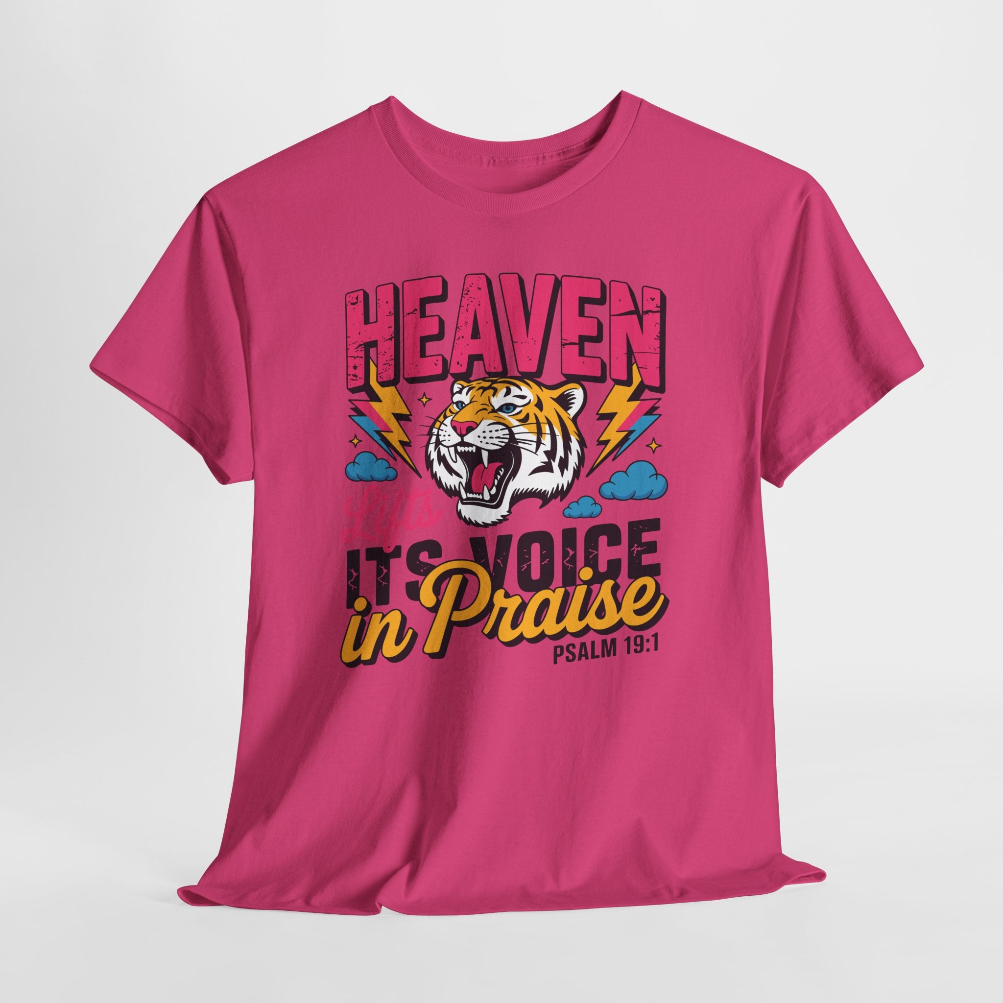 Psalm 19:1 Tiger Praise T-Shirt — Bold Christian Roaring Tiger Graphic.Unisex Cotton Tee