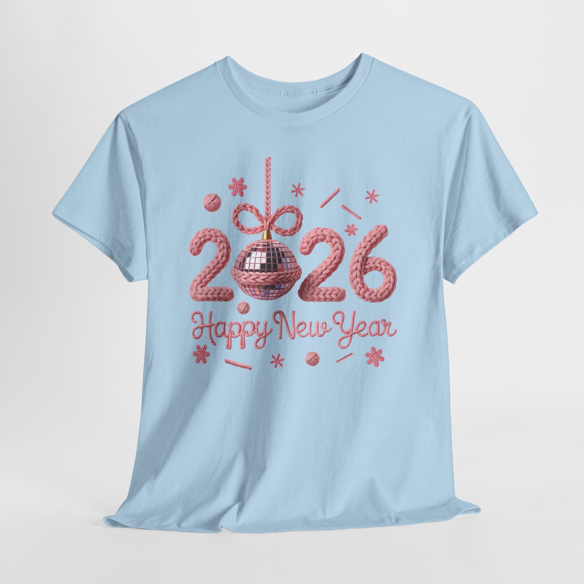 2026 Happy New Year Pink Knitted Disco Ball Unisex Cotton Tee