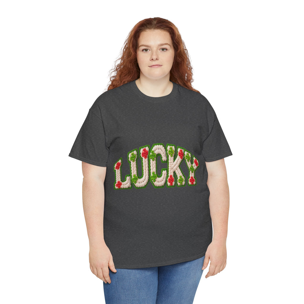 Lucky Crochet Clover T-Shirt — Faux-Yarn Embroidered St. Patrick’s Unisex Cotton Tee