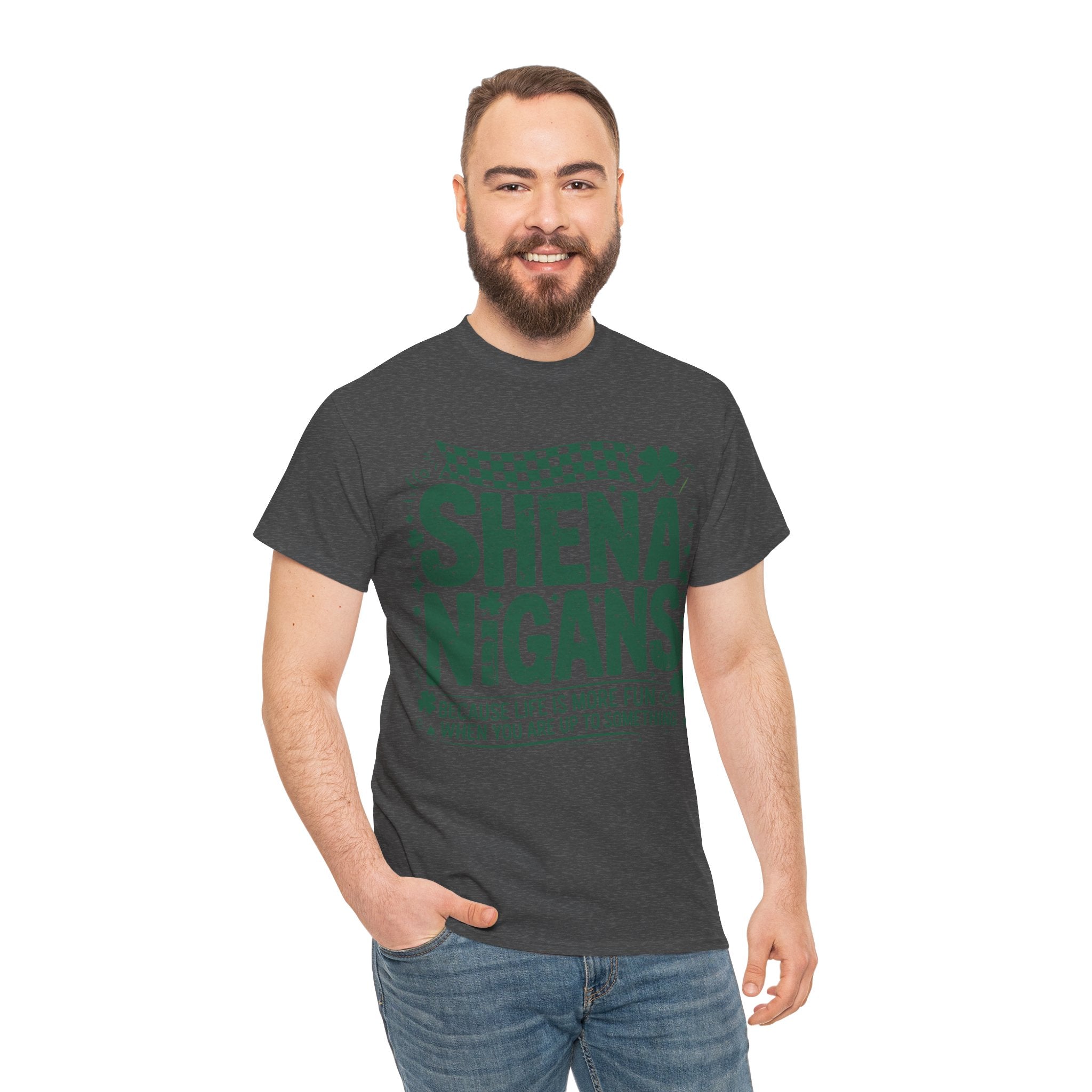 Shenanigans Clover Tee — Bright Green St. Patrick’s Day Shirt with Checkered Flag Unisex Cotton Tee