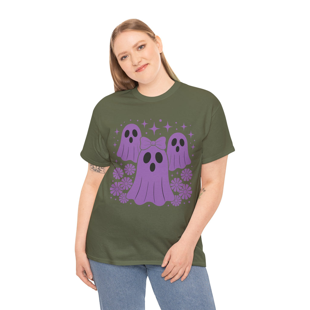 Purple Ghost Halloween Unisex Cotton Tee