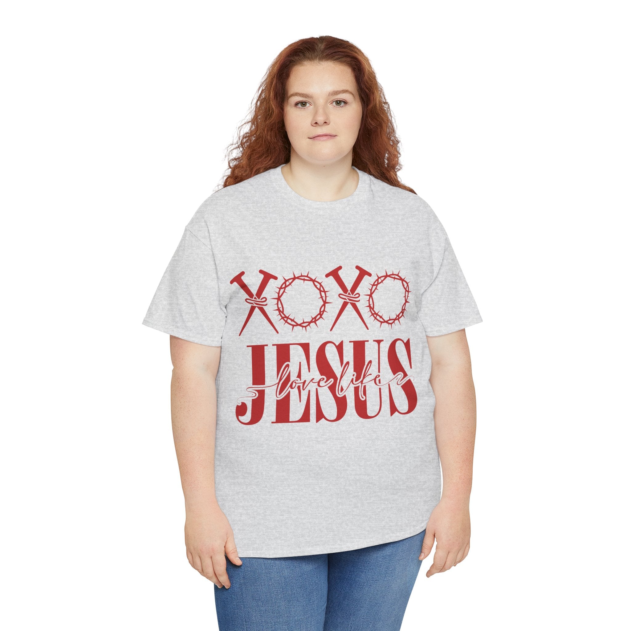 Christian Valentine T-Shirt — "XOXO Jesus Love Life" Nails & Thorn Crown Design Unisex Cotton Tee
