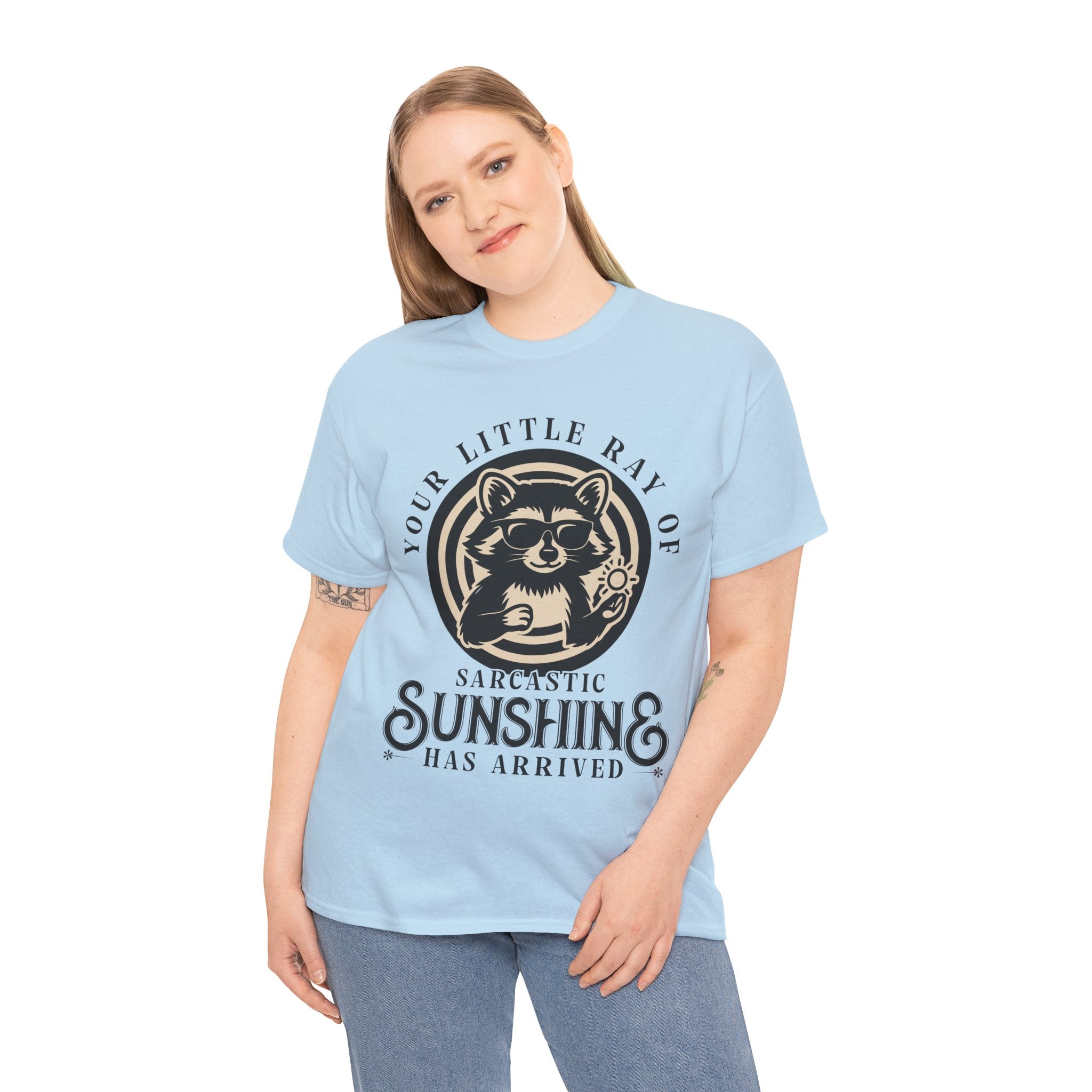Cool Raccoon Sunglasses T-Shirt — Raccoon Holding Sun Graphic Unisex Cotton Tee