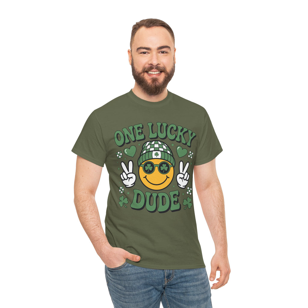 One Lucky Dude Shamrock Tee — St. Patrick's Day Smiley Unisex Cotton Tshirt