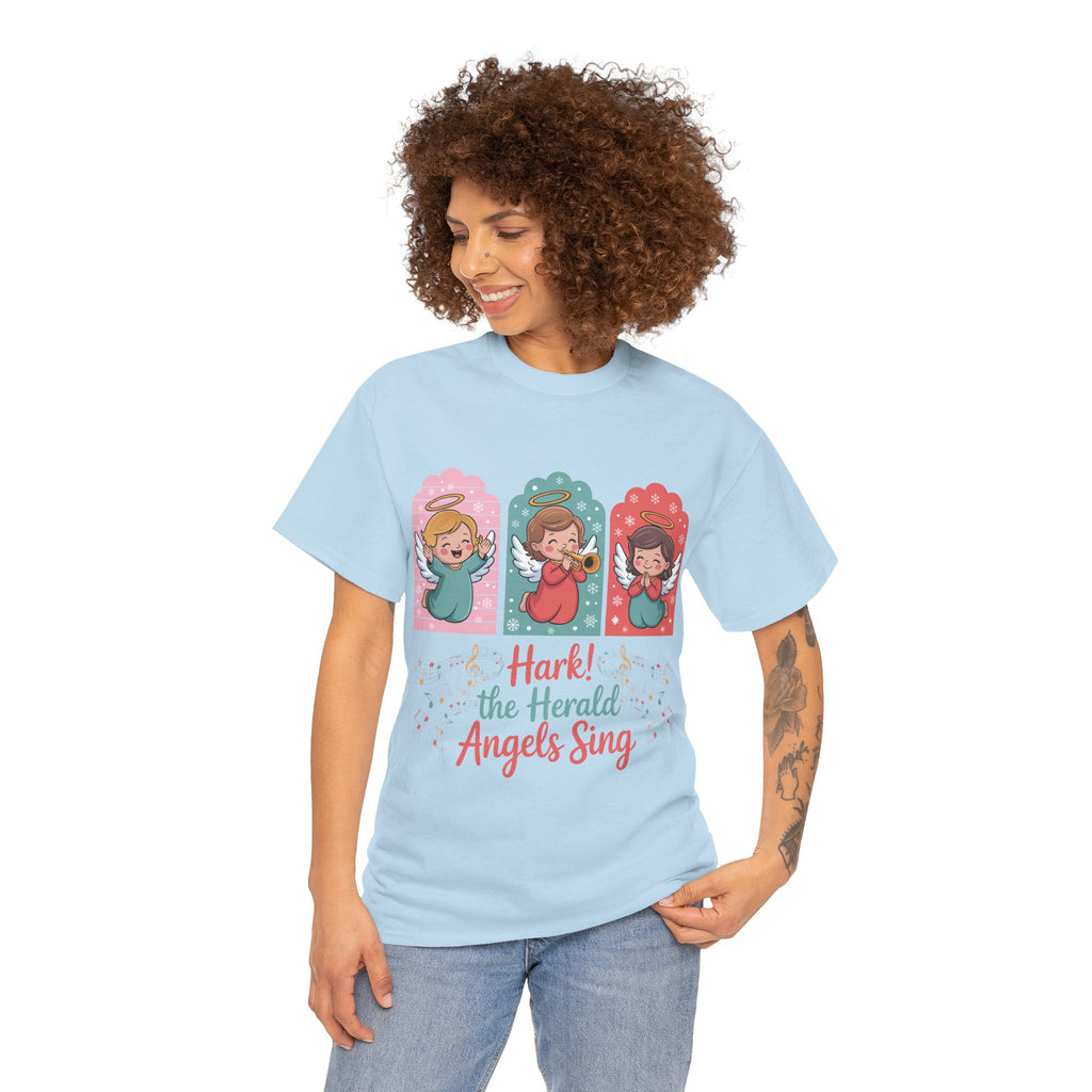 Hark! The Herald Angels Sing Tee — Three Singing Angels Christmas Unisex Cotton T-Shirt