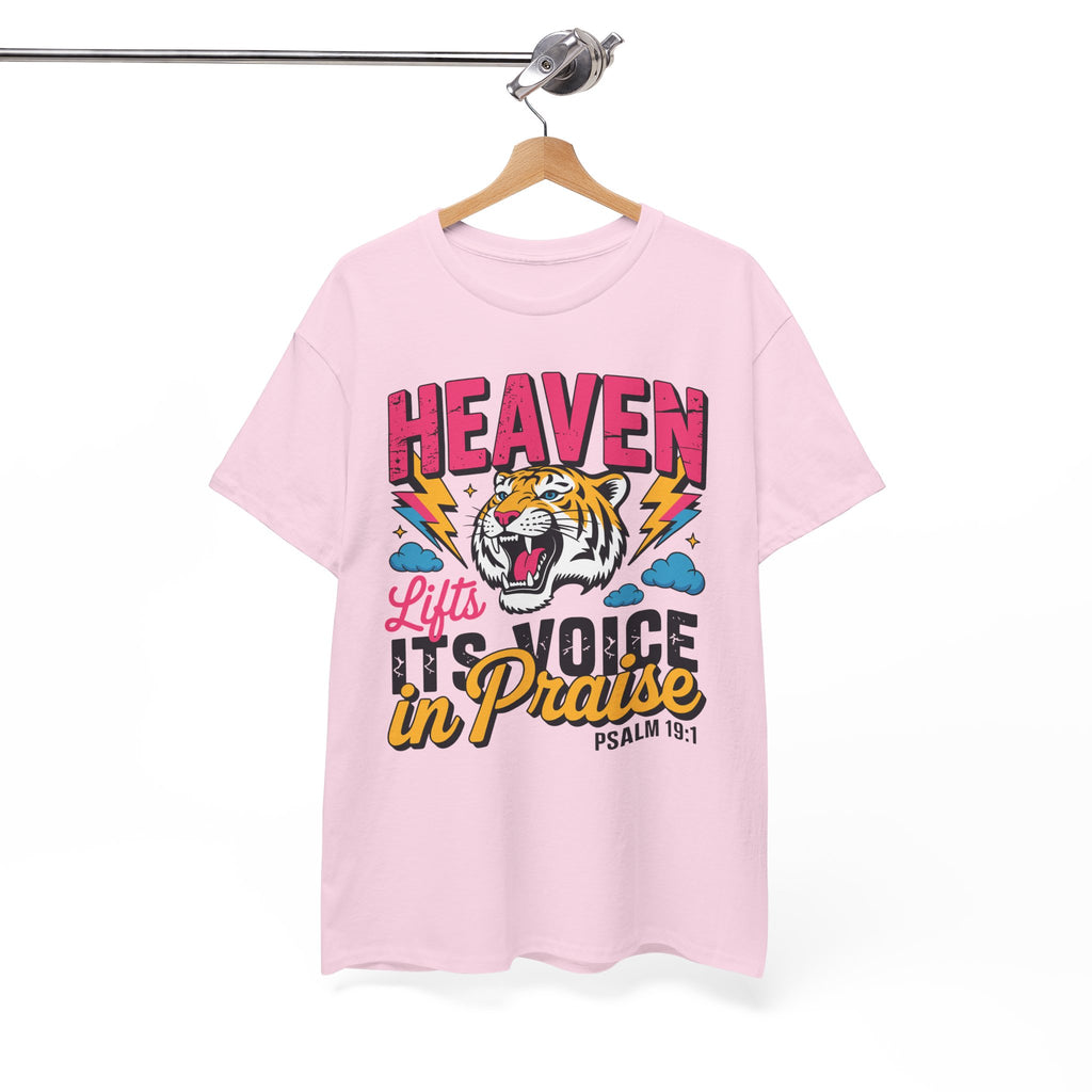Psalm 19:1 Tiger Praise T-Shirt — Bold Christian Roaring Tiger Graphic.Unisex Cotton Tee