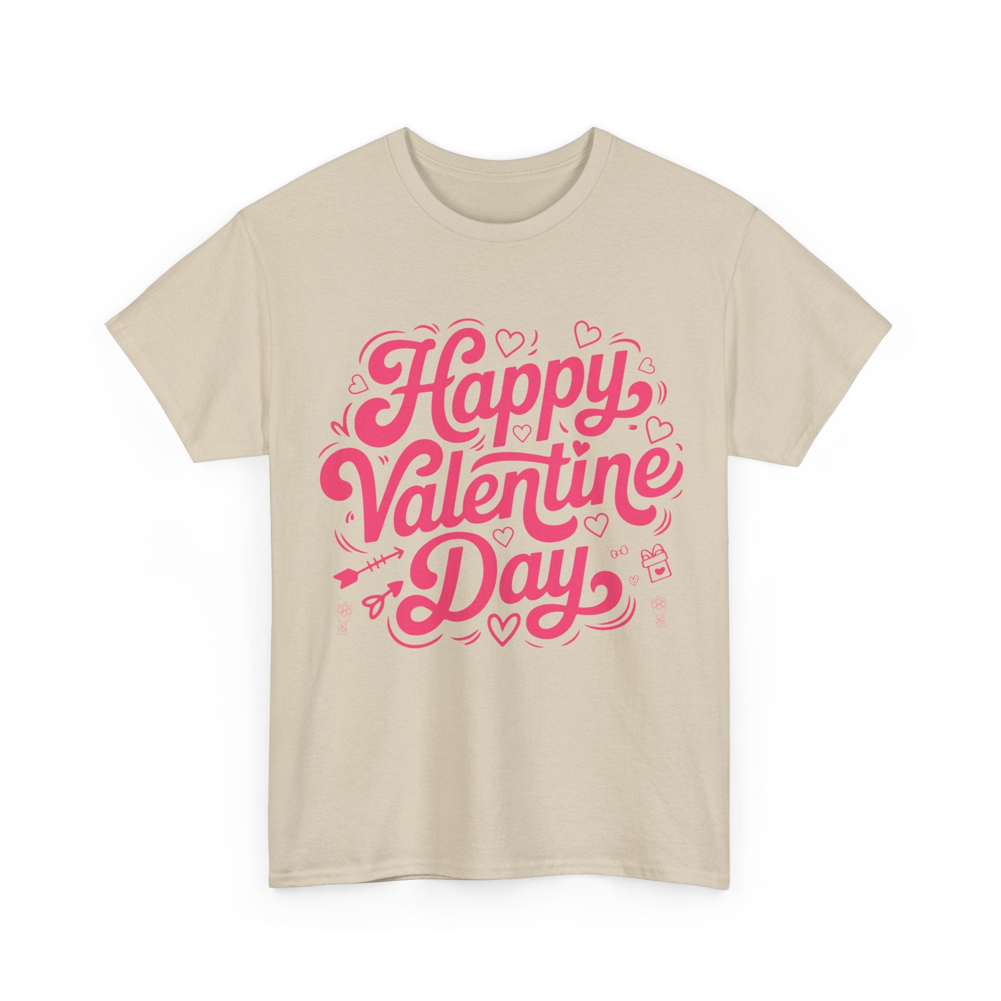 Happy Valentine Day Tee — Pink Heart & Love Icons Valentine's Unisex Cotton Shirt