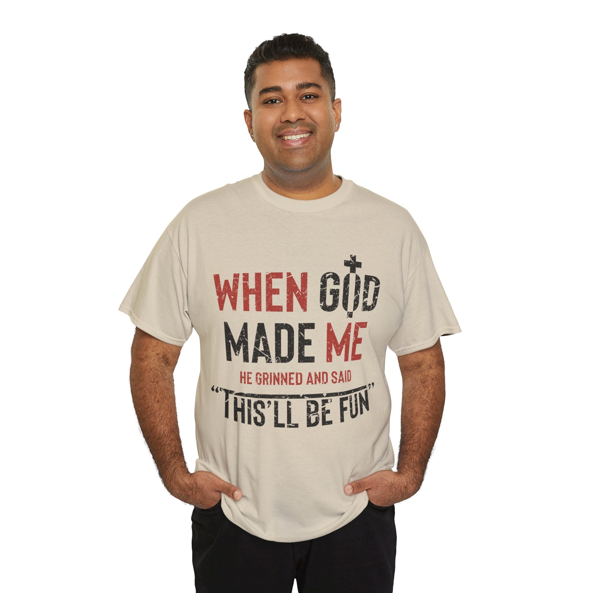 Humorous Grunge Quote Tee — "When He Saw Me, He Grinned and Said"Unisec Cotton Tee