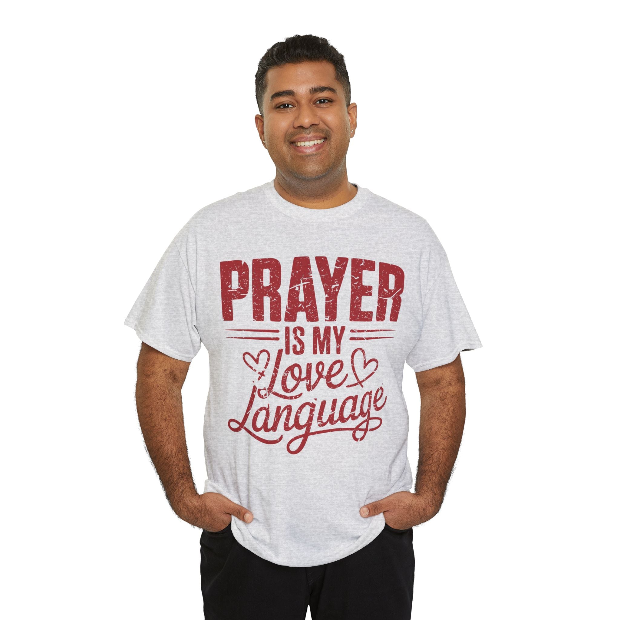 Prayer Is My Love Language T-Shirt — Faith-Inspired Red Hearts Unisex Cotton Tee