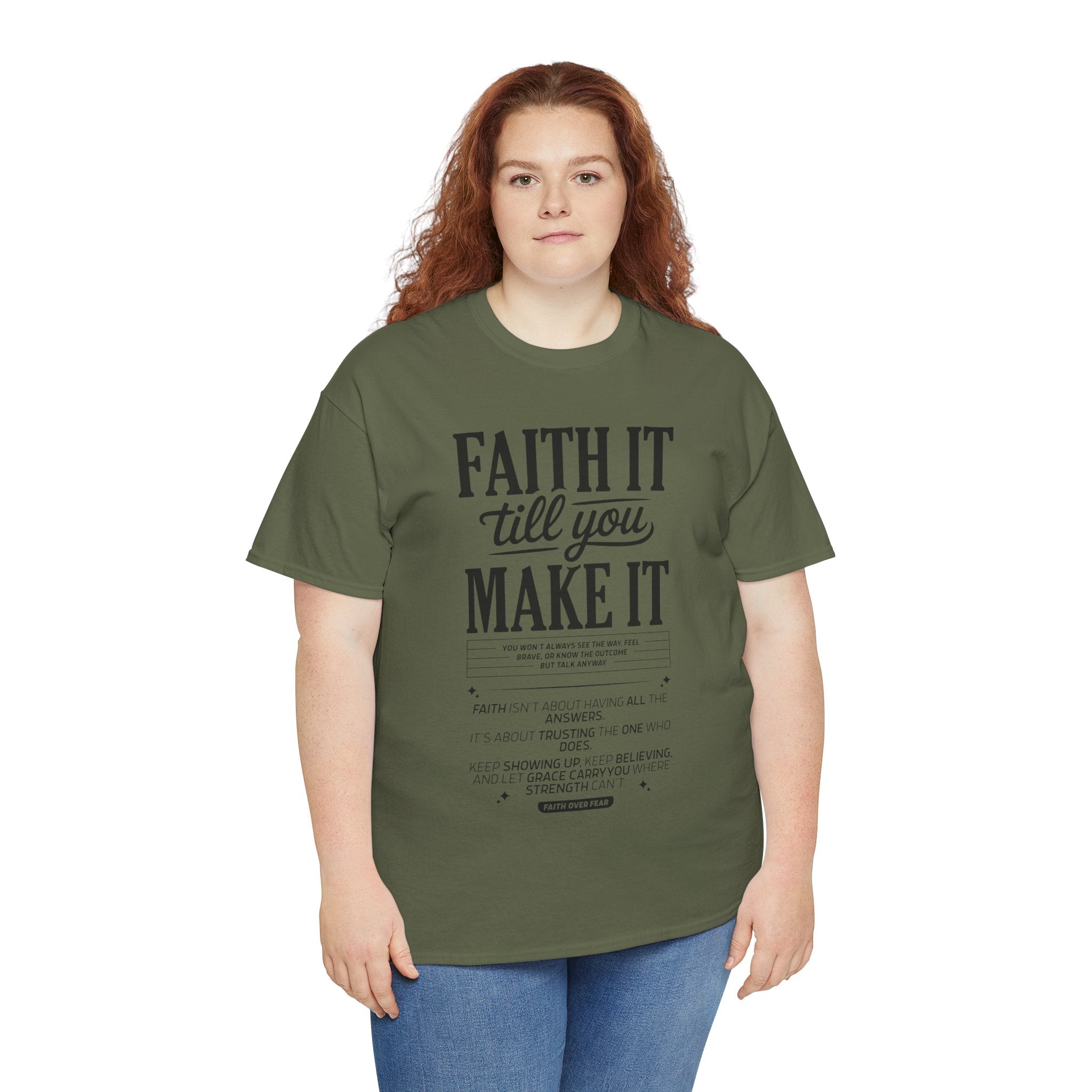 Faith It Till You Make It Christian T-Shirt — Trust God Typography Unisex Cotton Tee
