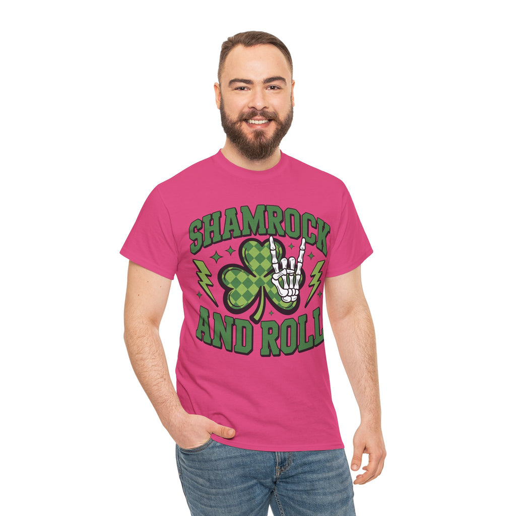 Shamrock and Roll Tee — Skeleton Hand & Lightning St. Patrick’s Rock Unisex Cotton Shirt