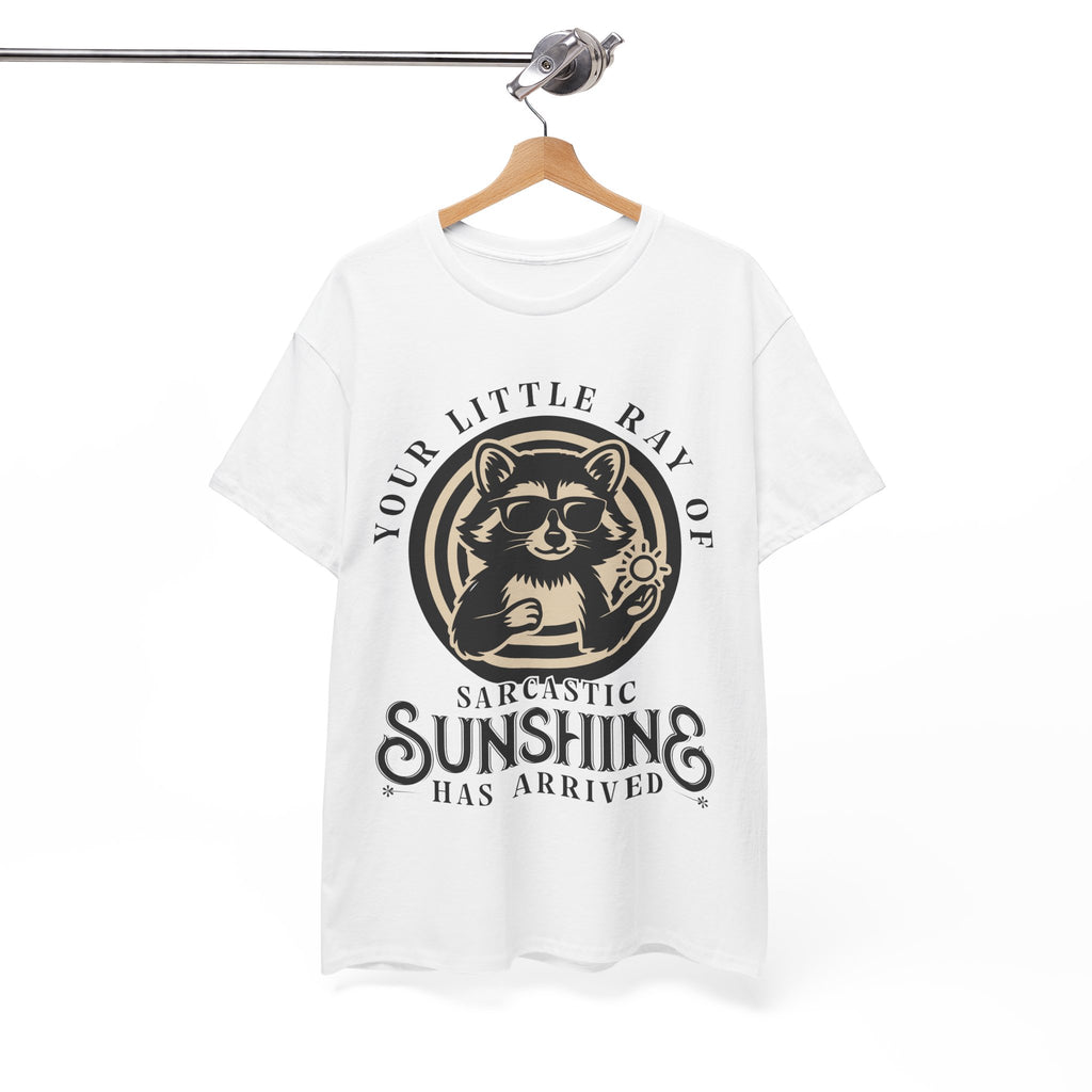 Cool Raccoon Sunglasses T-Shirt — Raccoon Holding Sun Graphic Unisex Cotton Tee