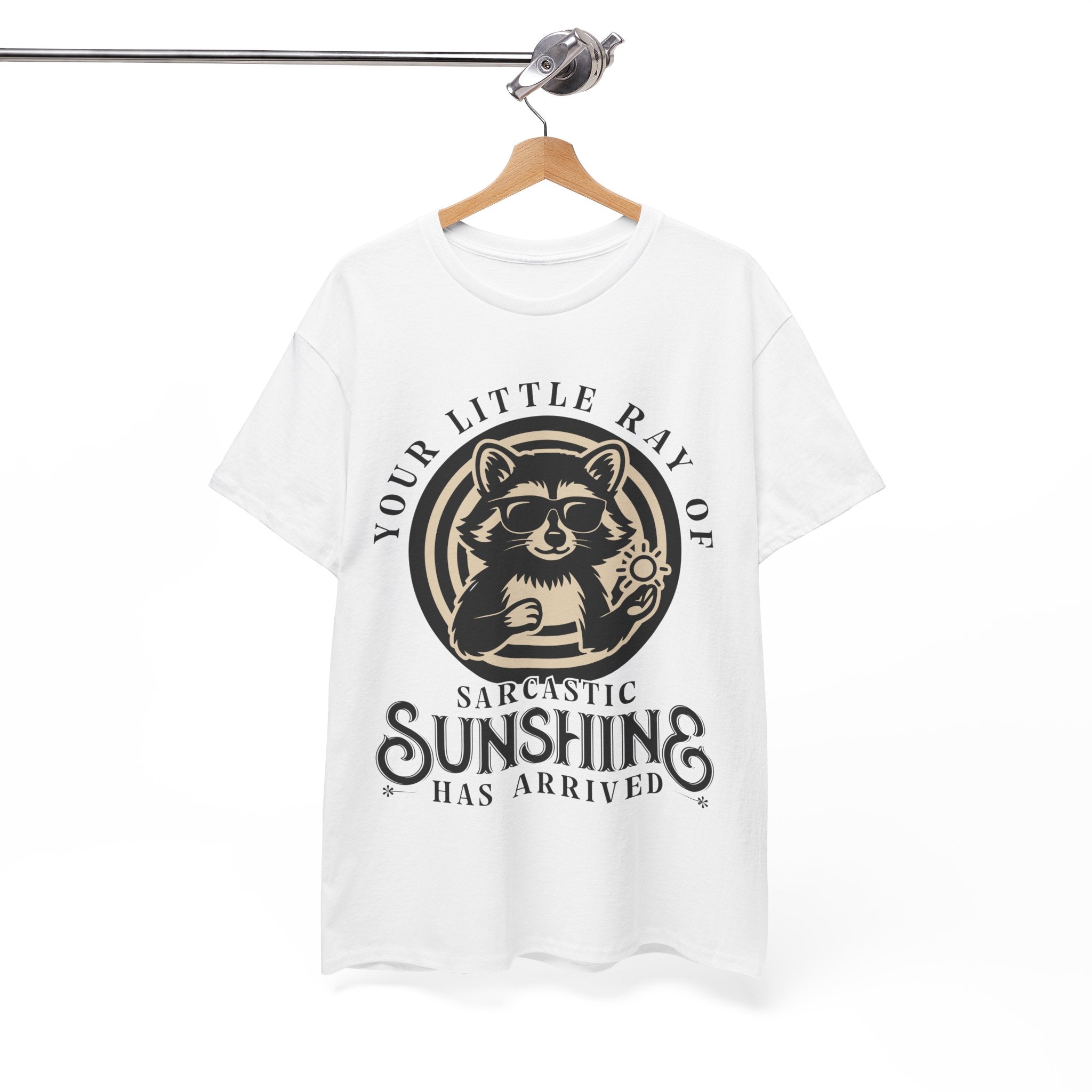 Cool Raccoon Sunglasses T-Shirt — Raccoon Holding Sun Graphic Unisex Cotton Tee
