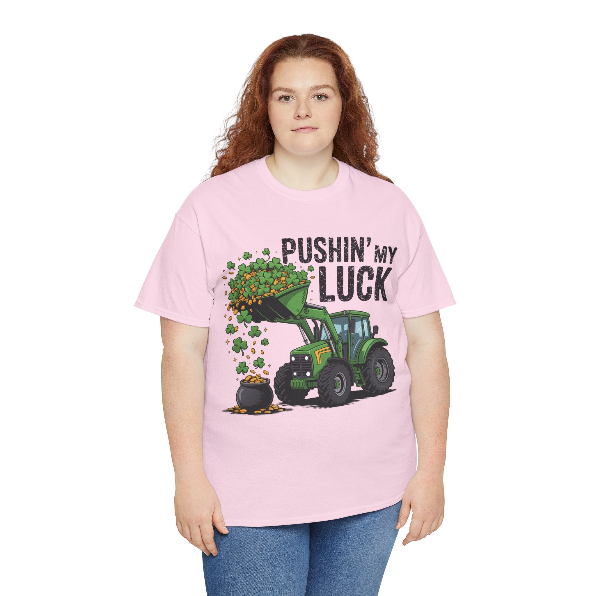 Pushin' My Luck Shamrock Tractor Tee — St. Patrick's Day Unisex Cotton T-Shirt