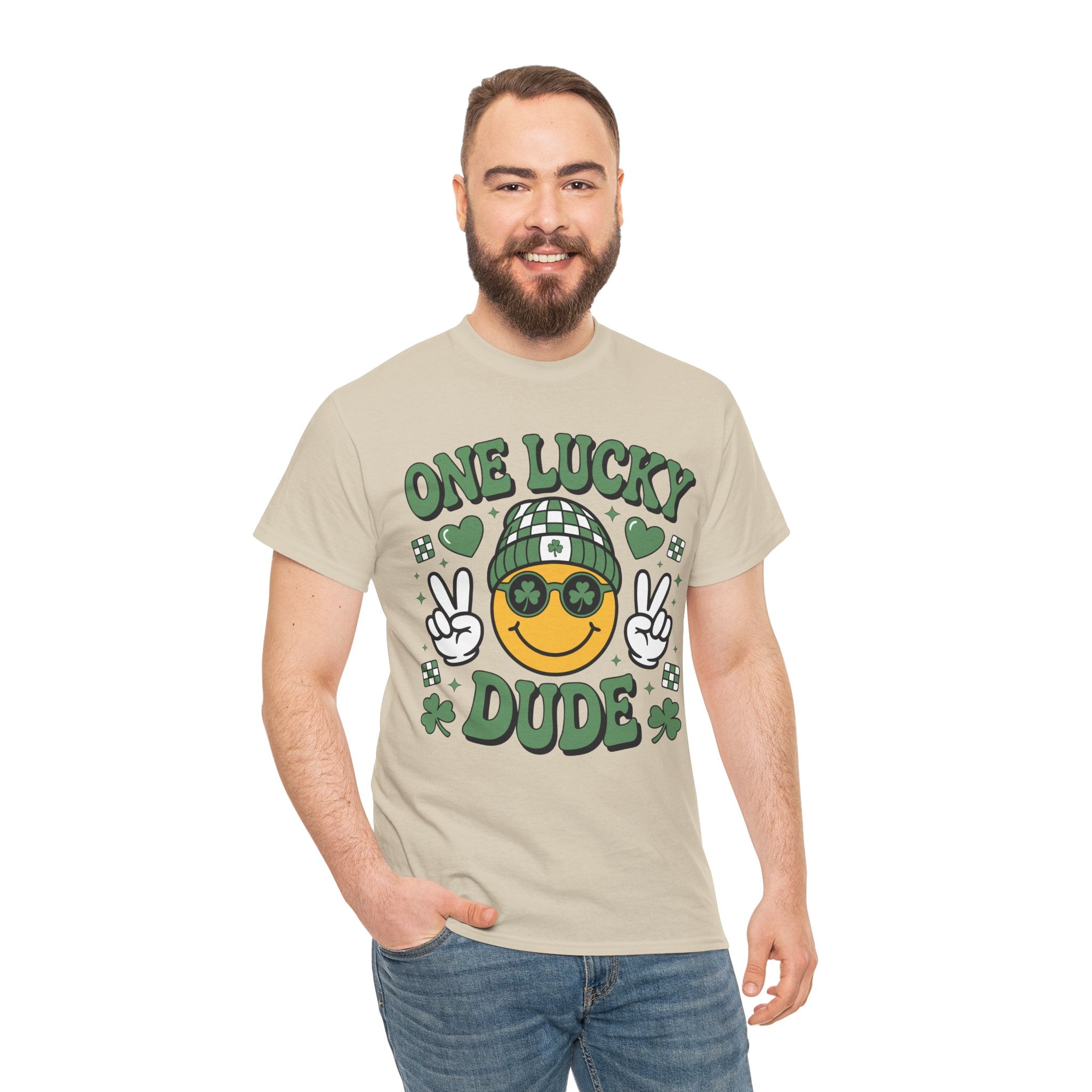 One Lucky Dude Shamrock Tee — St. Patrick's Day Smiley Unisex Cotton Tshirt