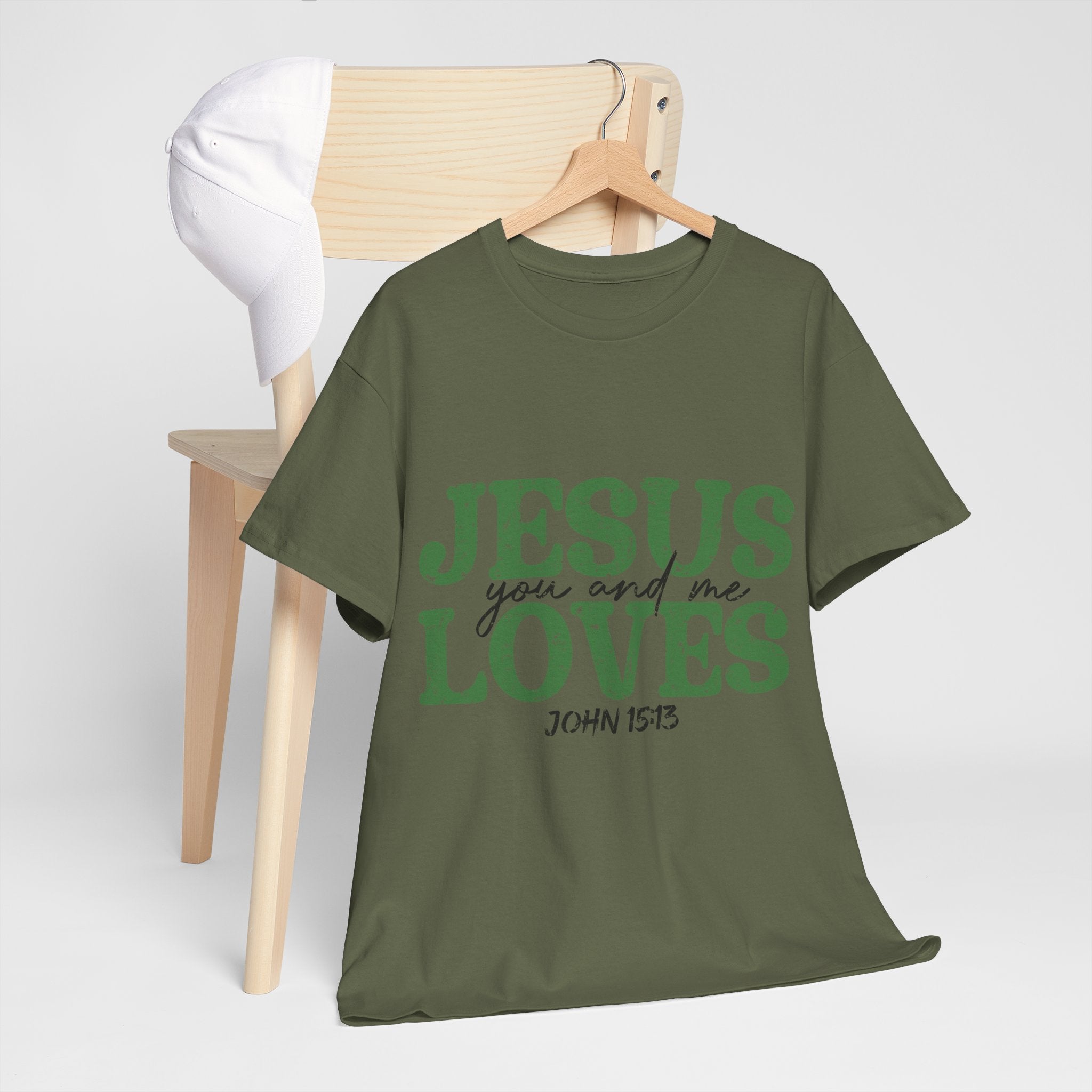 Jesus Loves Vintage Tee — Green Retro Christian Unisex Cotton T-Shirt