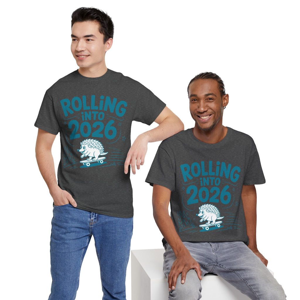 Rolling Into 2026 Hedgehog Skateboard Unisex Cotton Tee