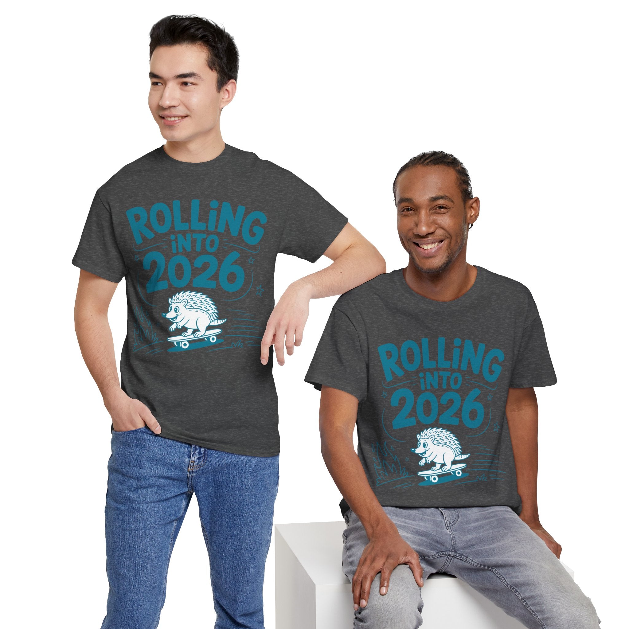 Rolling Into 2026 Hedgehog Skateboard Unisex Cotton Tee