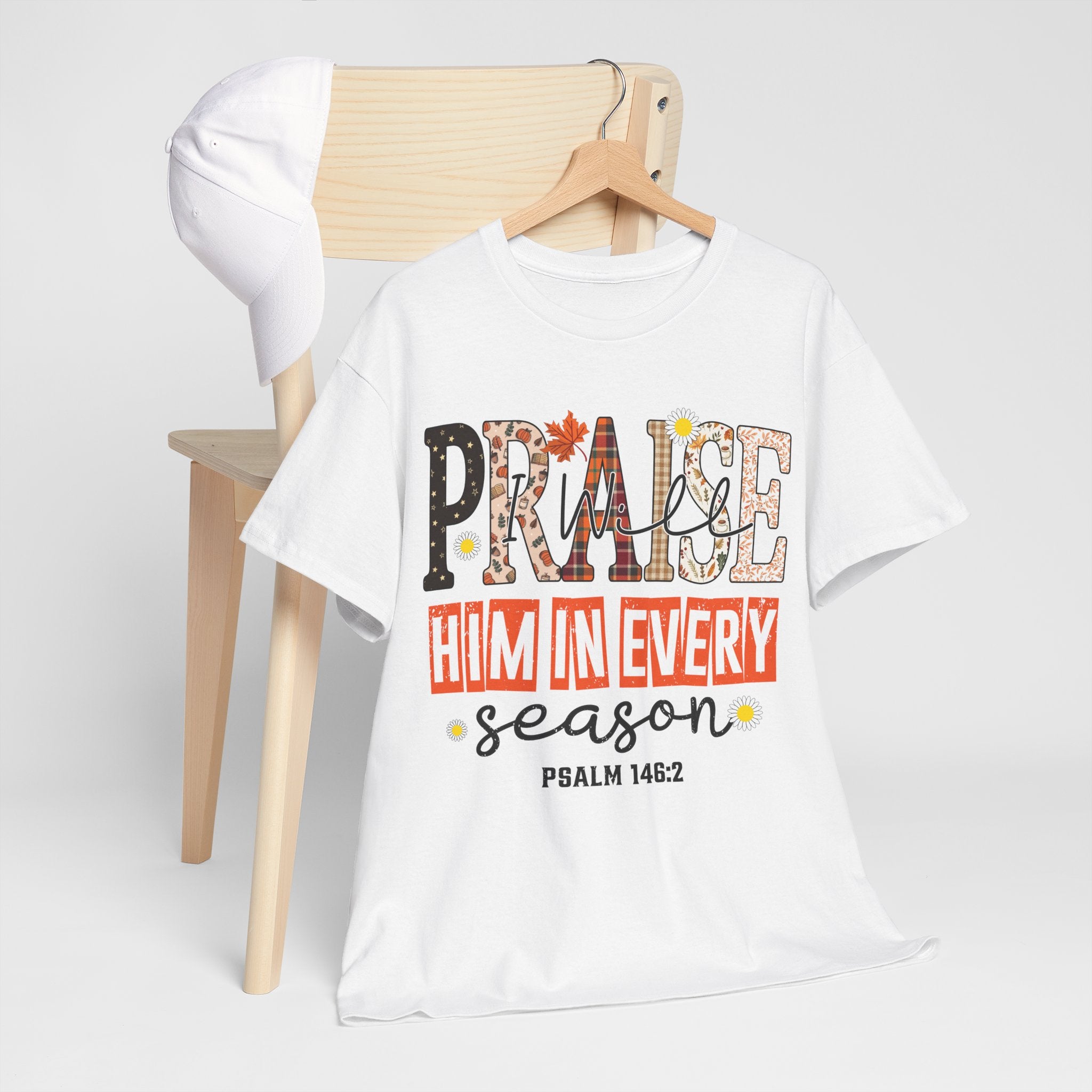 Praise Him In Every Tee — Fall Daisies & Leaf Floral Graphic Unisex Cotton T-Shirt