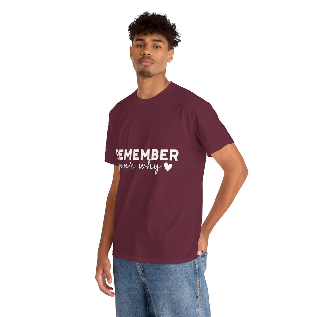 Remember Your Why Tee — Minimalist Heart Motivational Unisex Cotton Tshirt