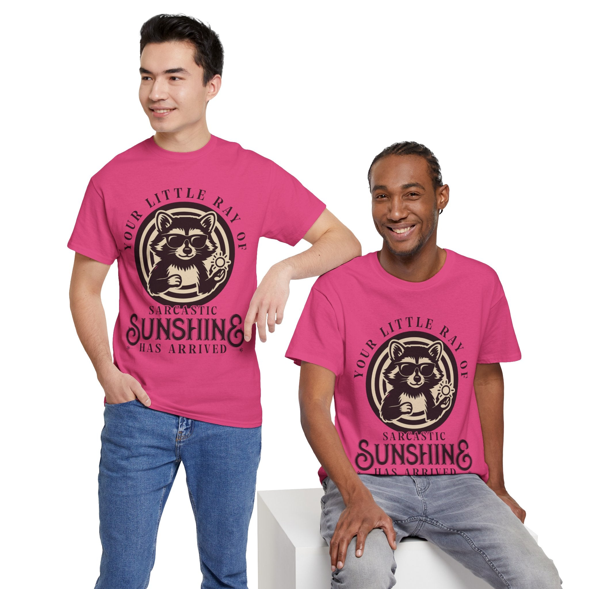 Cool Raccoon Sunglasses T-Shirt — Raccoon Holding Sun Graphic Unisex Cotton Tee