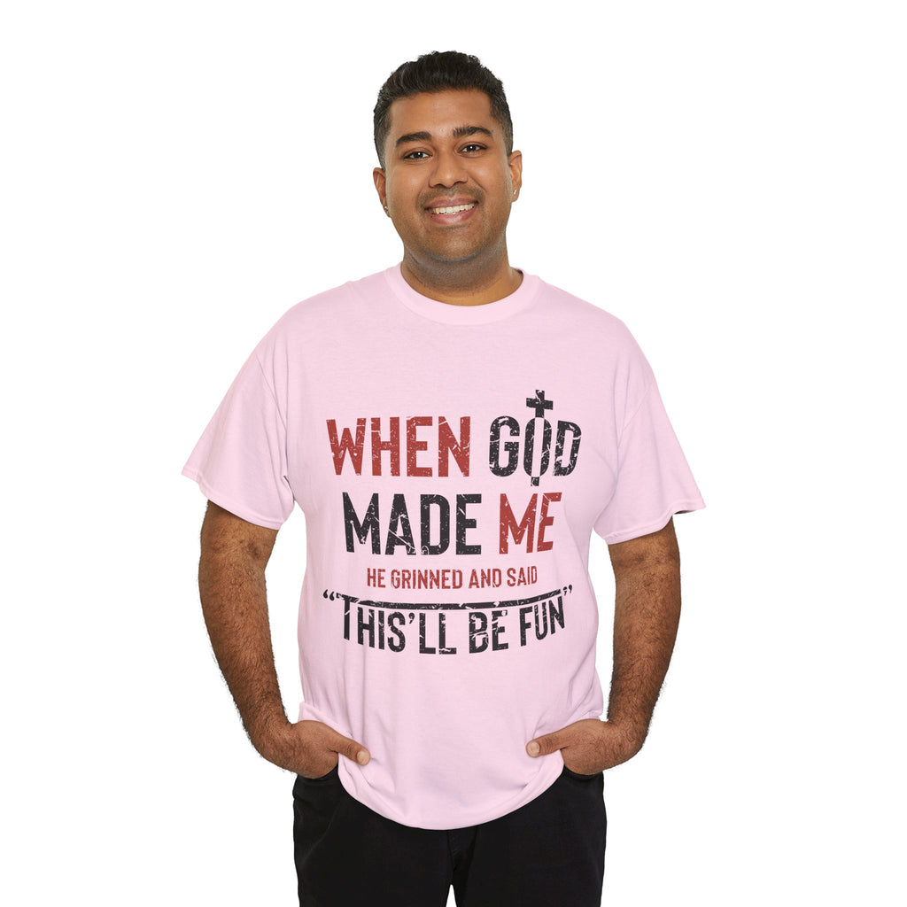 Humorous Grunge Quote Tee — "When He Saw Me, He Grinned and Said"Unisec Cotton Tee