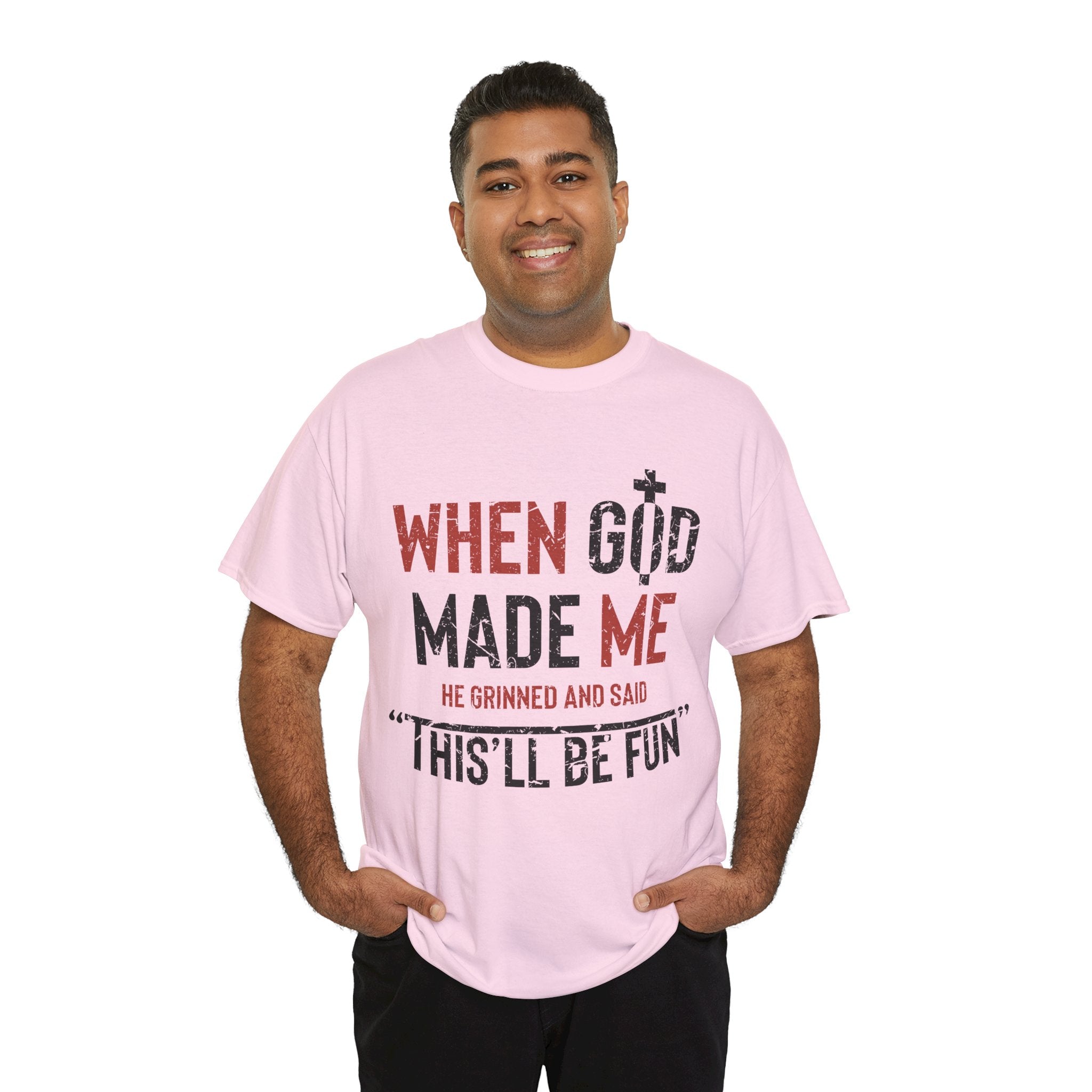 Humorous Grunge Quote Tee — "When He Saw Me, He Grinned and Said"Unisec Cotton Tee