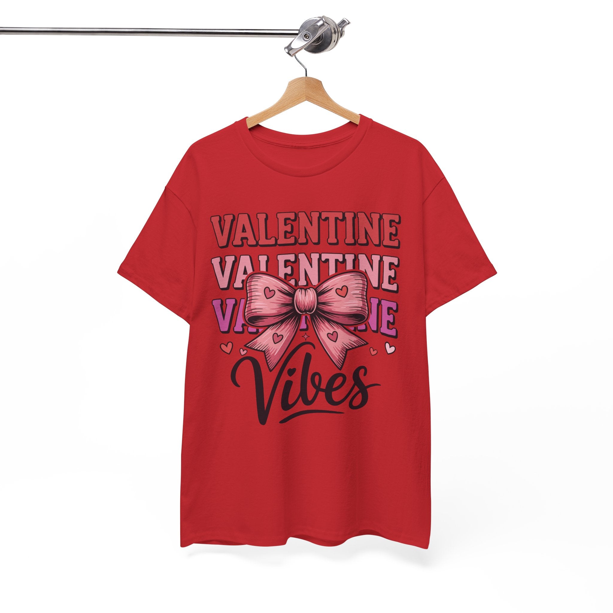 Valentine Vibes T-Shirt — Pink Bow Heart Graphic Unisex Cotton Tee