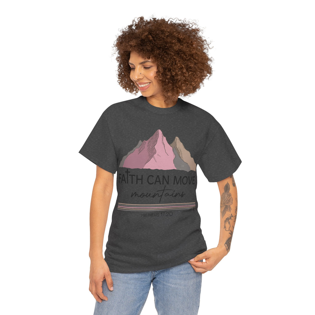 Faith Can Move Mountains Mountain Tee — Pastel Inspirational Christian Unisex Cotton T-Shirt