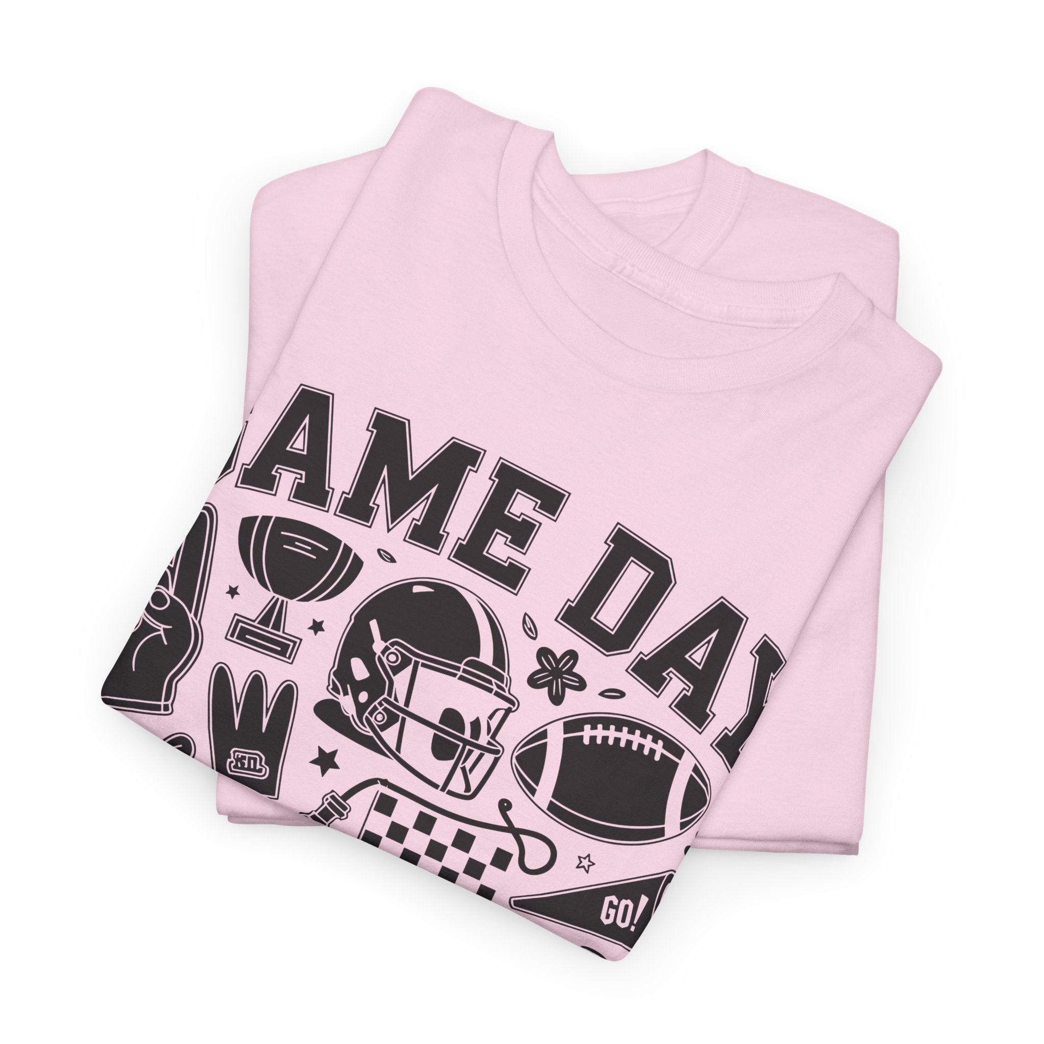 Game Day Touch Down Football T‑Shirt — Helmet & Cheer Monochrome Design Unisex Cotton Tee