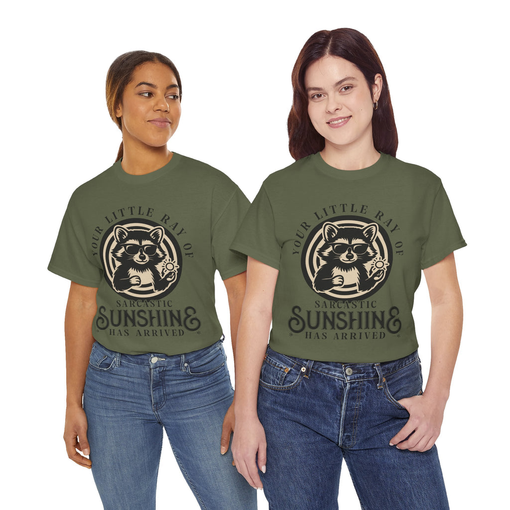 Cool Raccoon Sunglasses T-Shirt — Raccoon Holding Sun Graphic Unisex Cotton Tee
