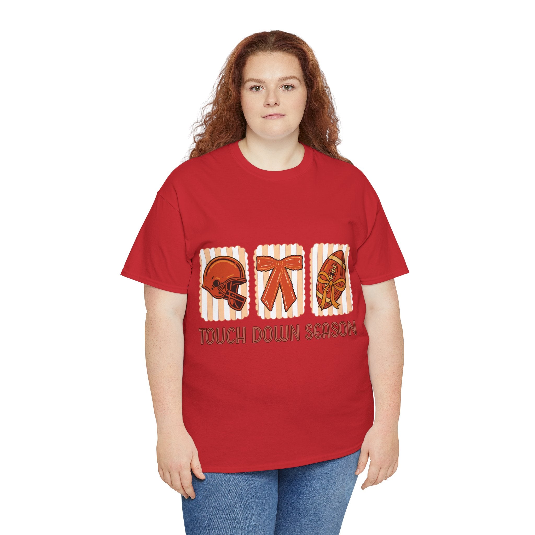 Touch Down Season Football Tee — Striped Fall Helmet & Bow Design Unisex Cotton Tee