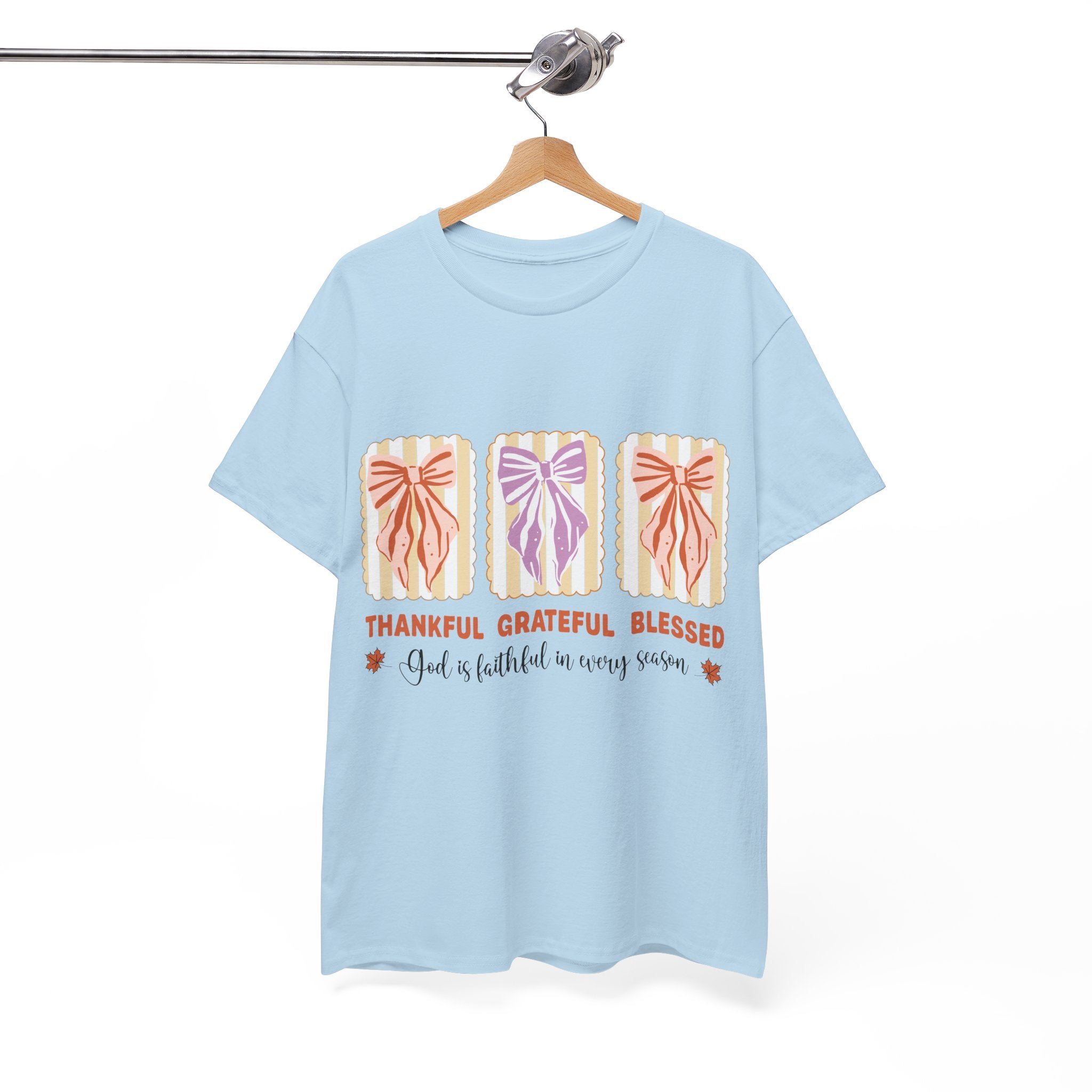 Thankful Grateful Blessed Fall Tee — God Is Faithful Pastel Bows..Unisex Cotton Tee