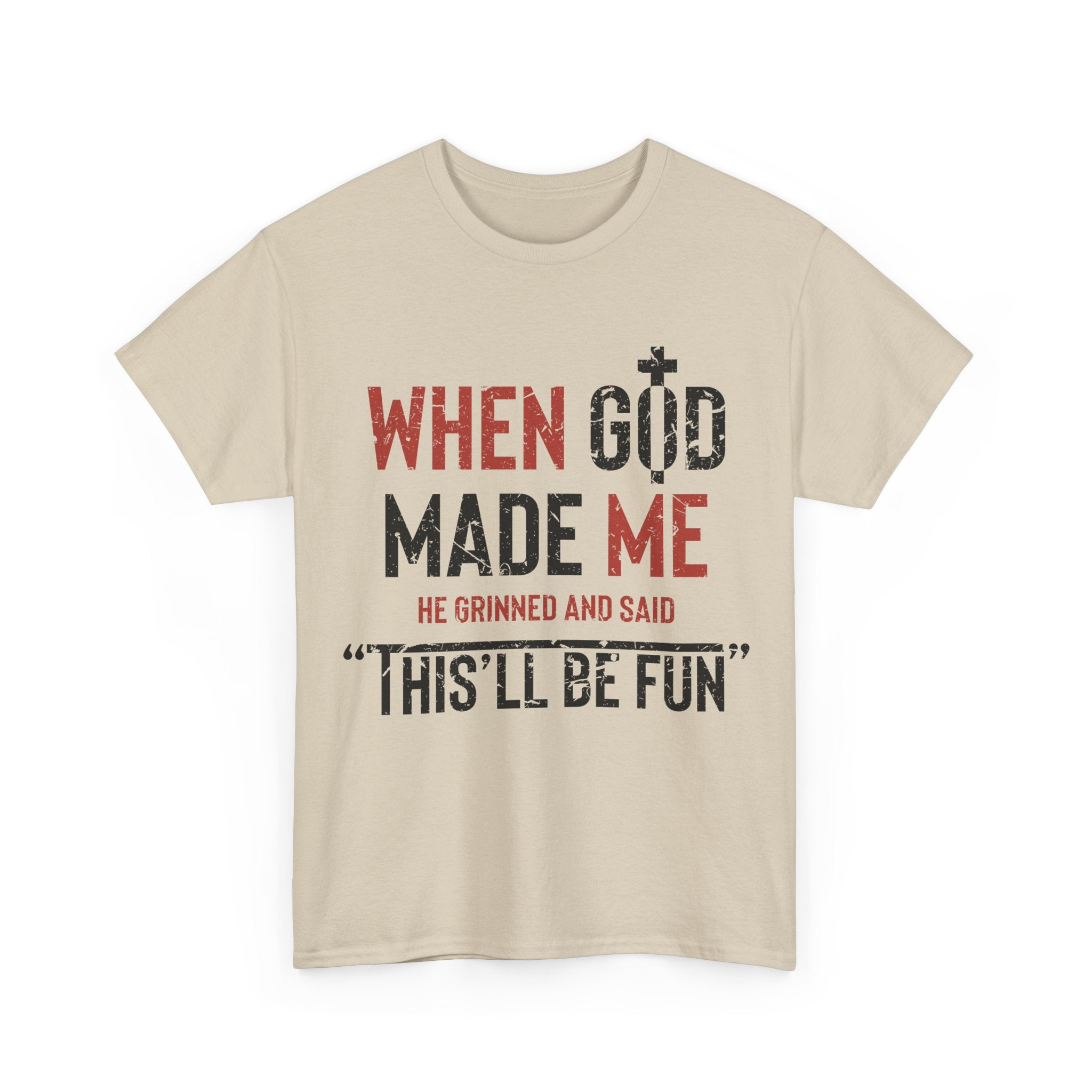 Humorous Grunge Quote Tee — "When He Saw Me, He Grinned and Said"Unisec Cotton Tee