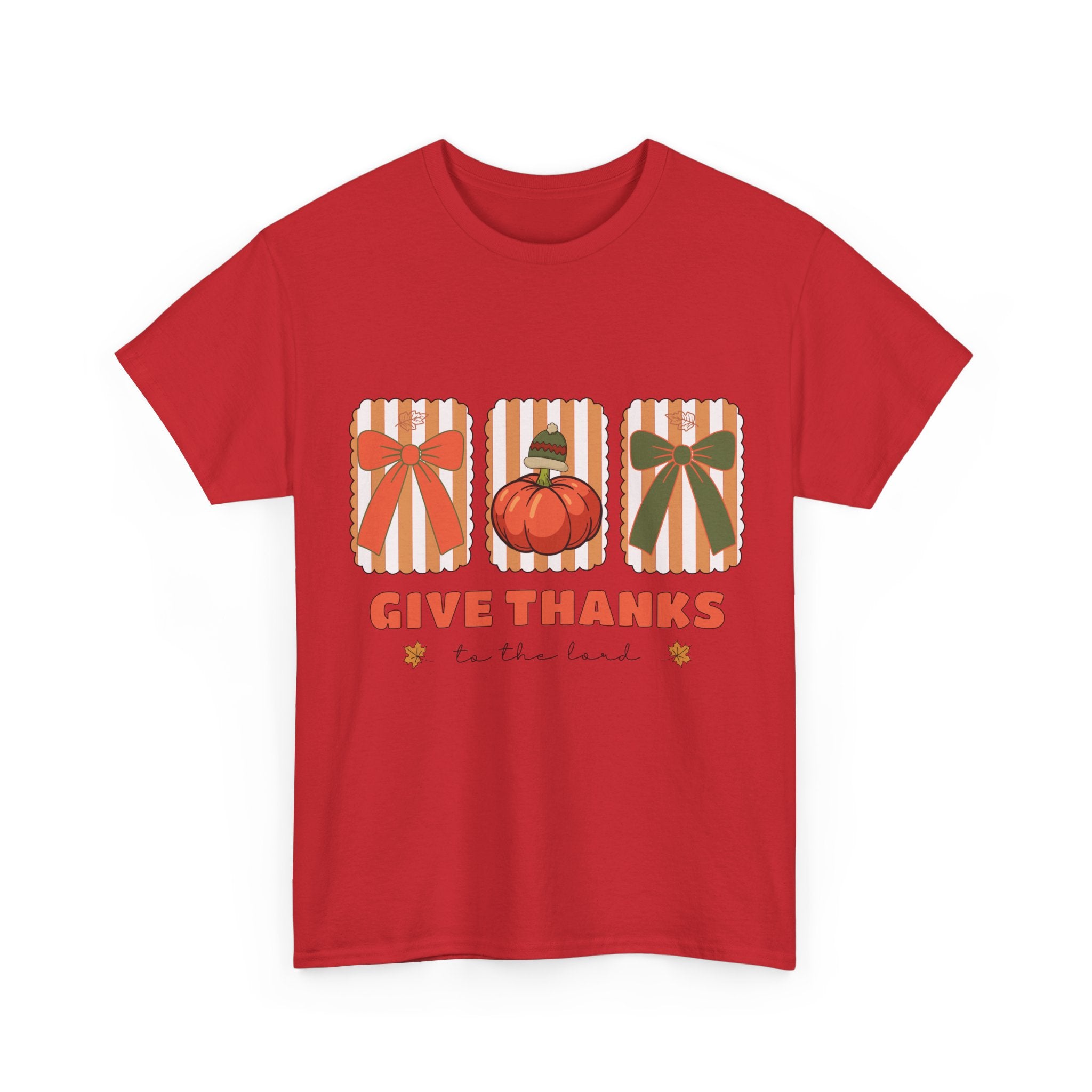 Give Thanks Thanksgiving T-Shirt — Pumpkin with Hat & Bows Unisex Cotton Tee