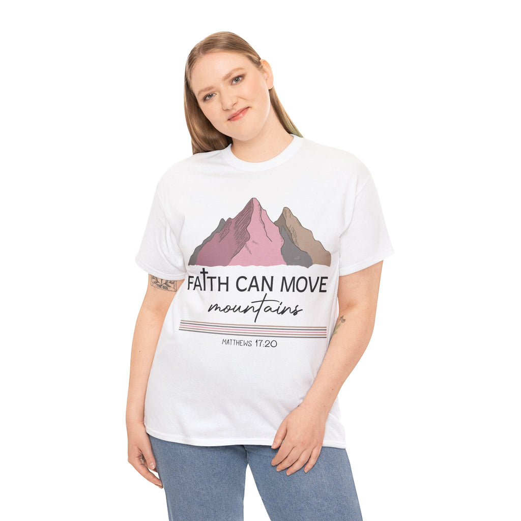 Faith Can Move Mountains Mountain Tee — Pastel Inspirational Christian Unisex Cotton T-Shirt